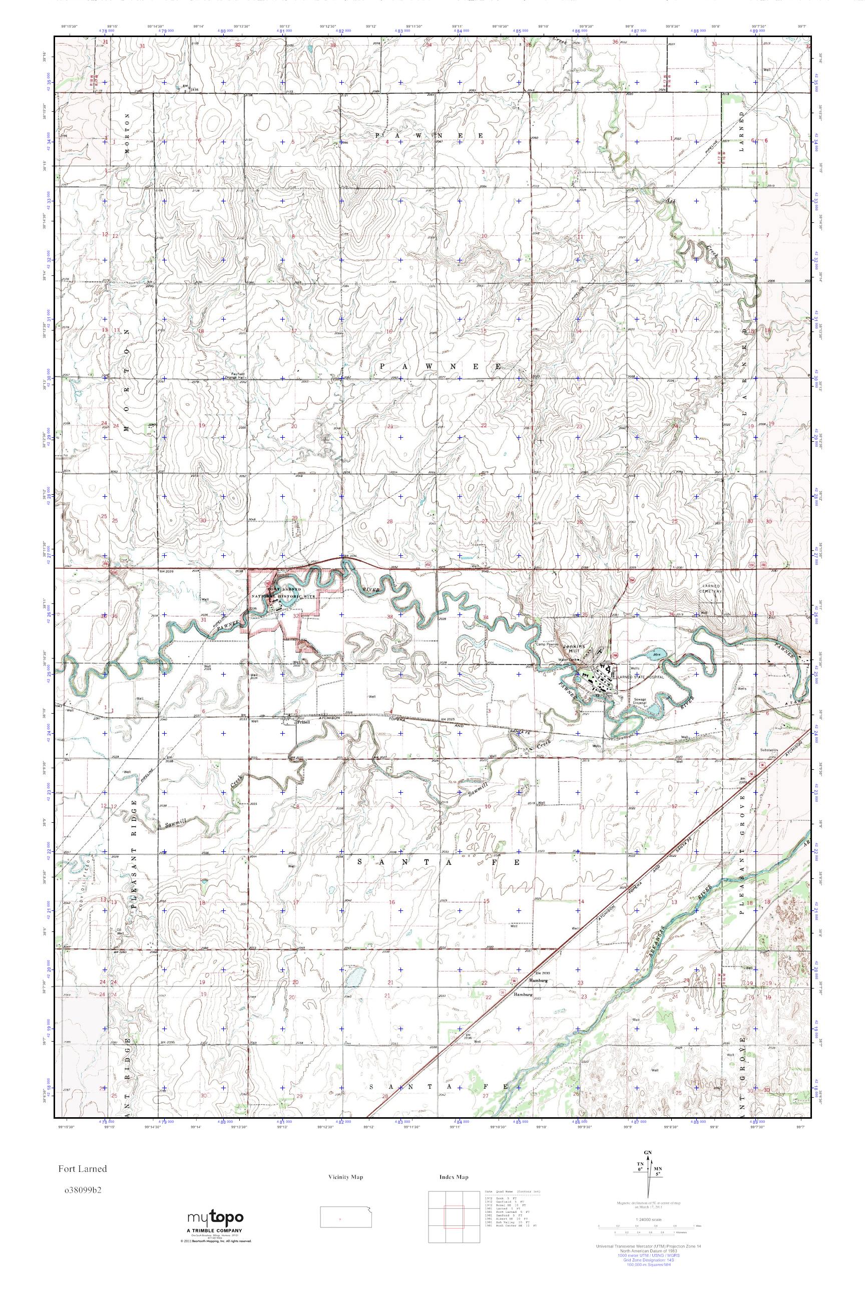 MyTopo Fort Larned, Kansas USGS Quad Topo Map