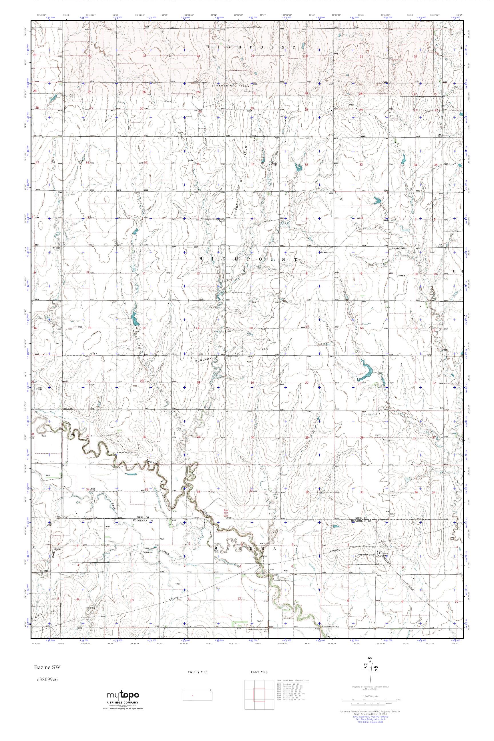 MyTopo Bazine SW, Kansas USGS Quad Topo Map