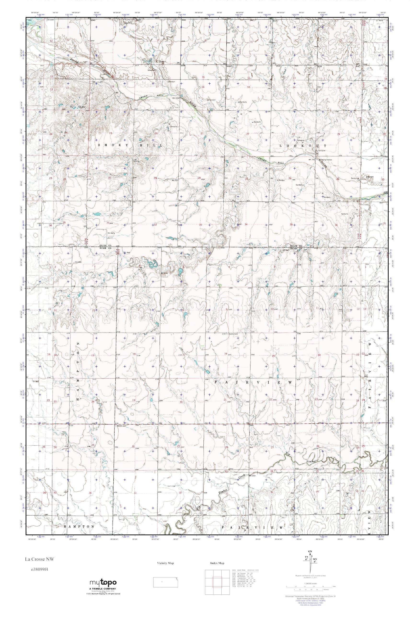 MyTopo La Crosse NW, Kansas USGS Quad Topo Map