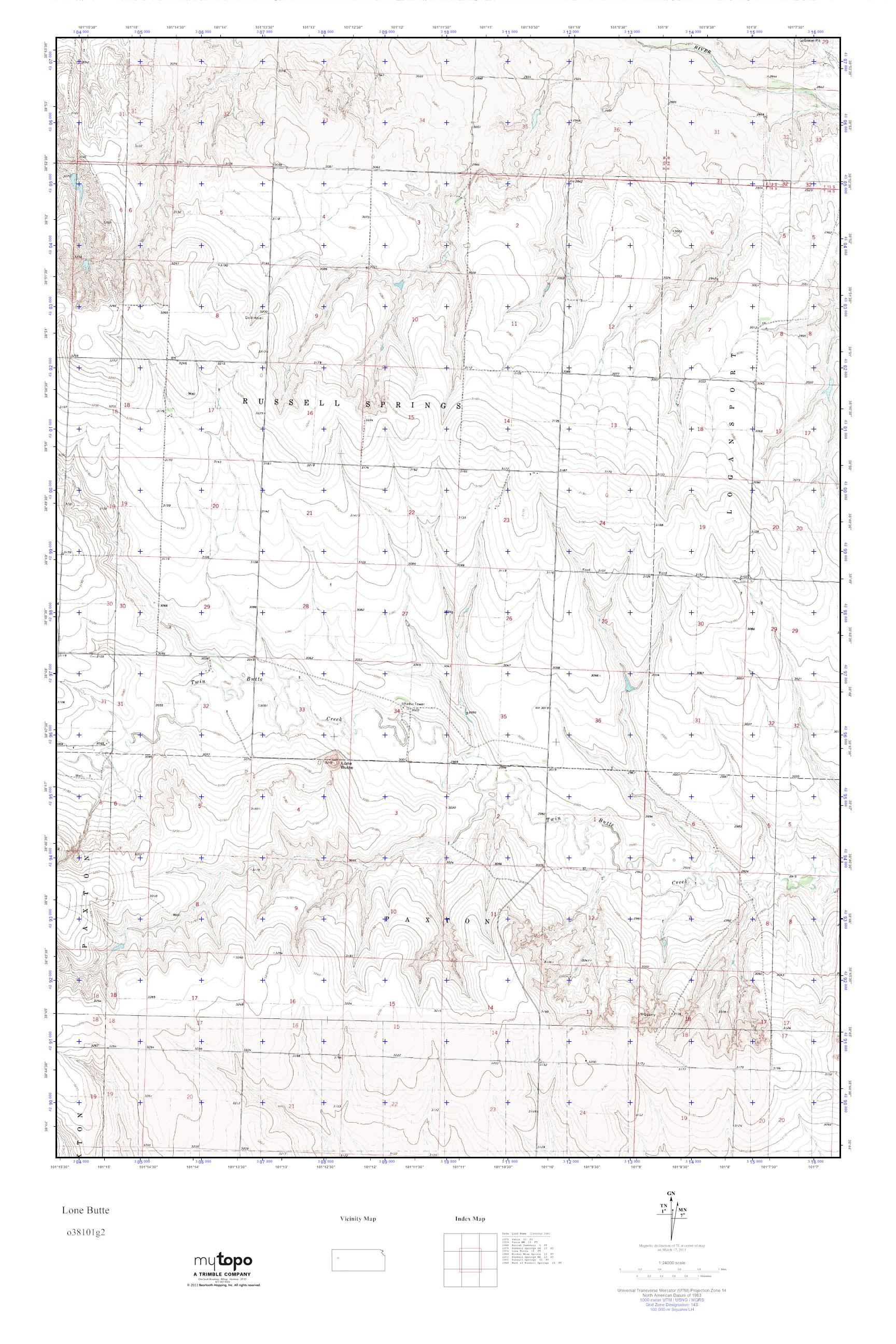 MyTopo Lone Butte, Kansas USGS Quad Topo Map