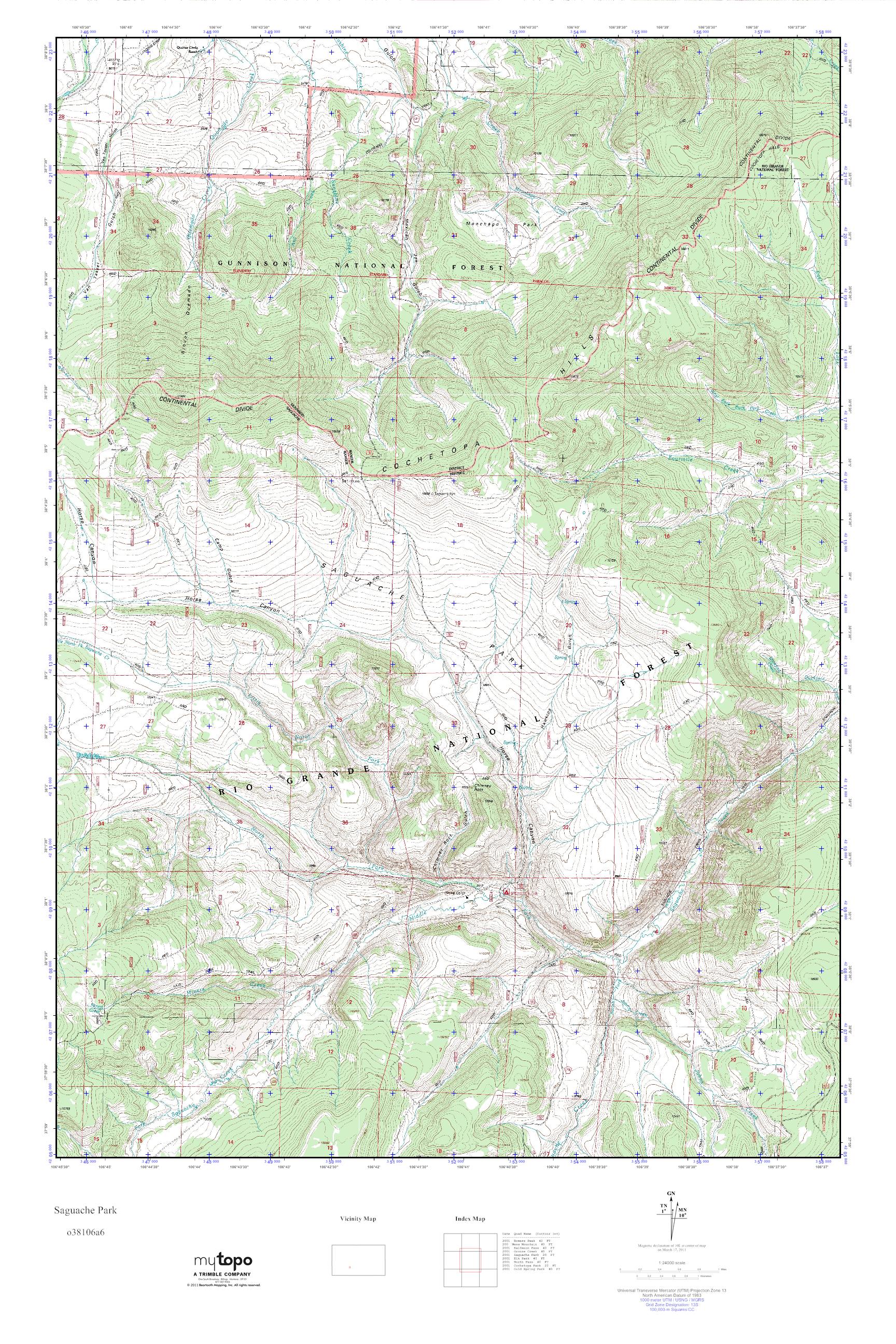 MyTopo Saguache Park, Colorado USGS Quad Topo Map