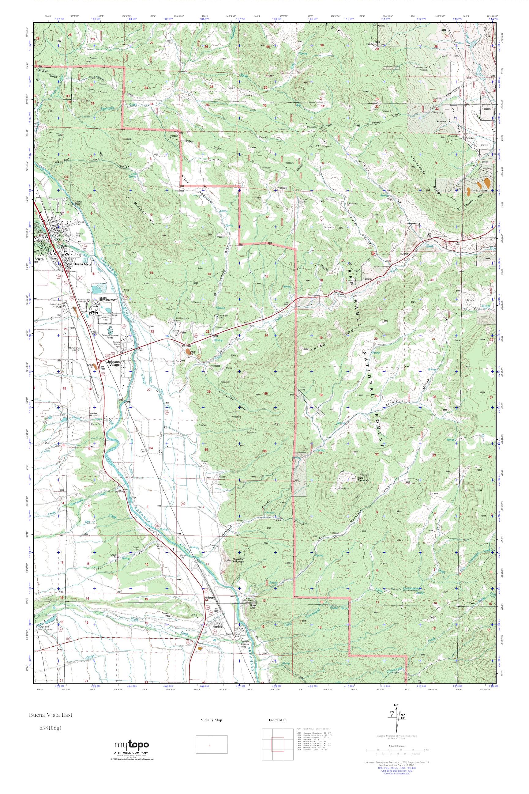 MyTopo Buena Vista East, Colorado USGS Quad Topo Map