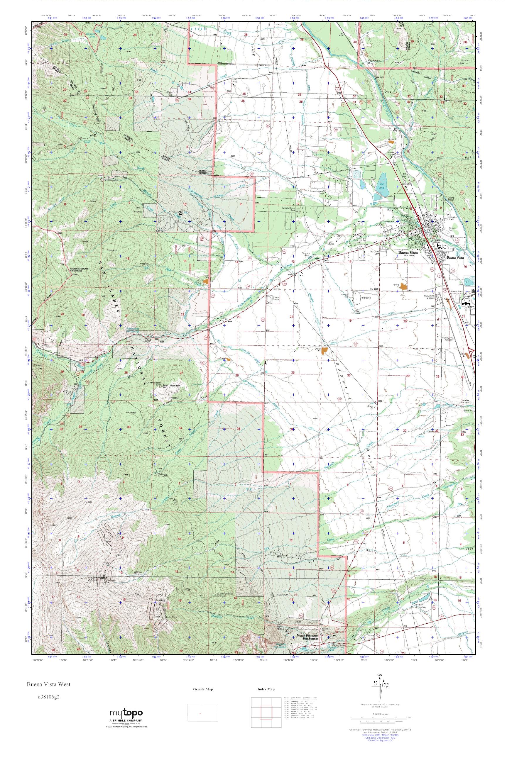 MyTopo Buena Vista West, Colorado USGS Quad Topo Map