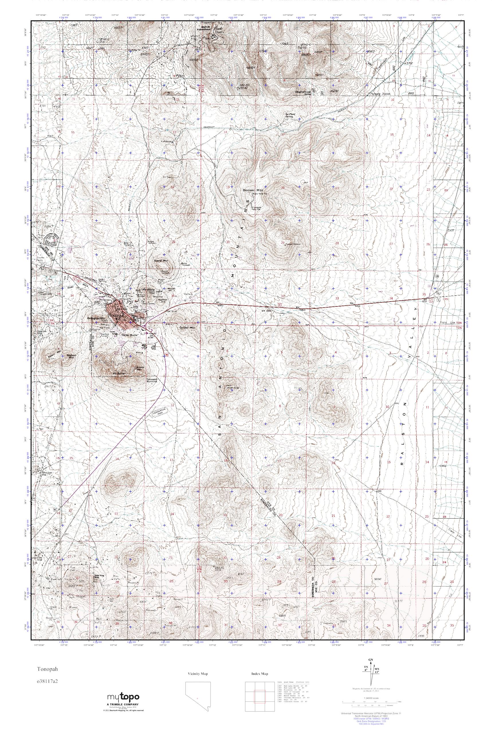 MyTopo Tonopah, Nevada USGS Quad Topo Map