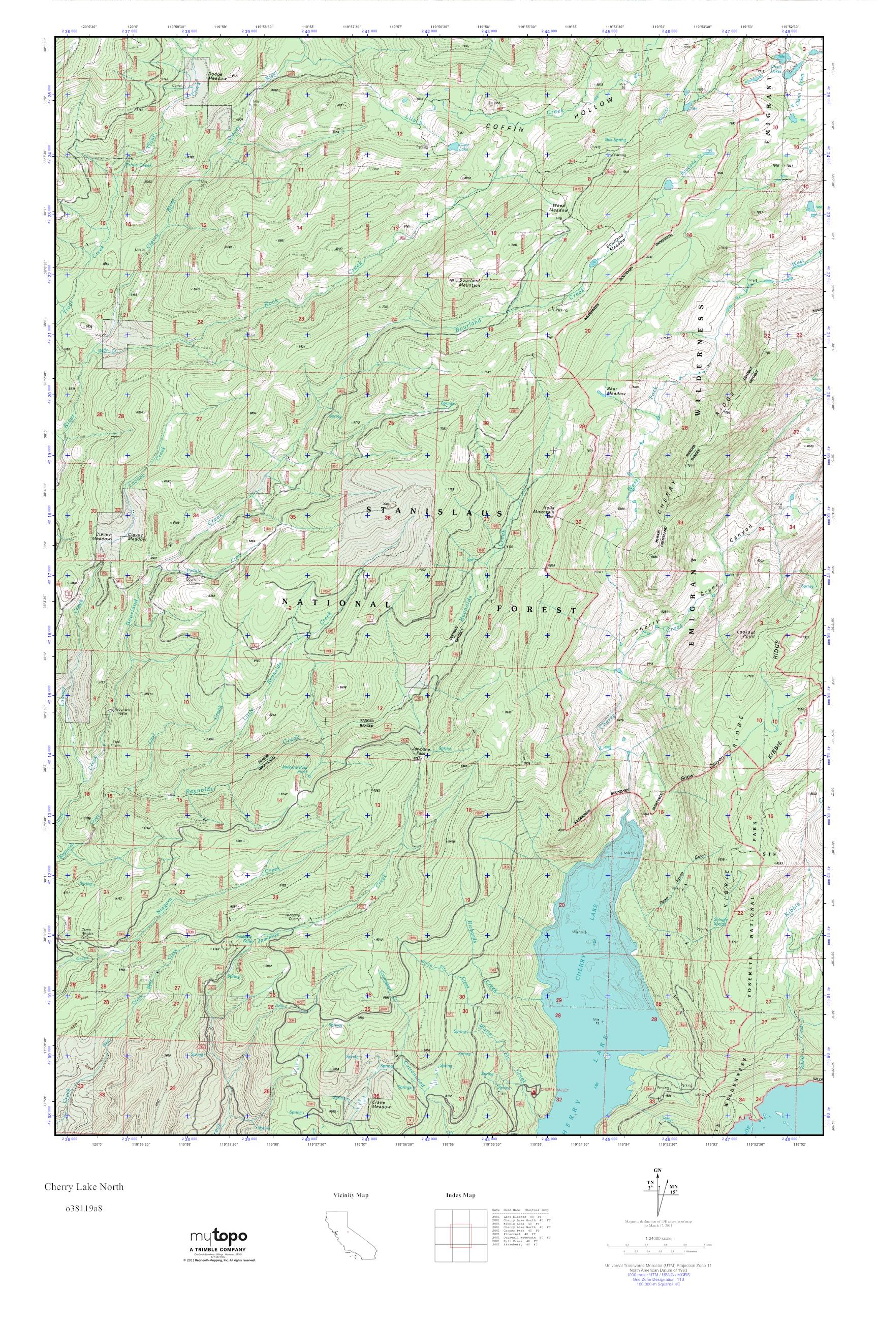 MyTopo Cherry Lake North, California USGS Quad Topo Map