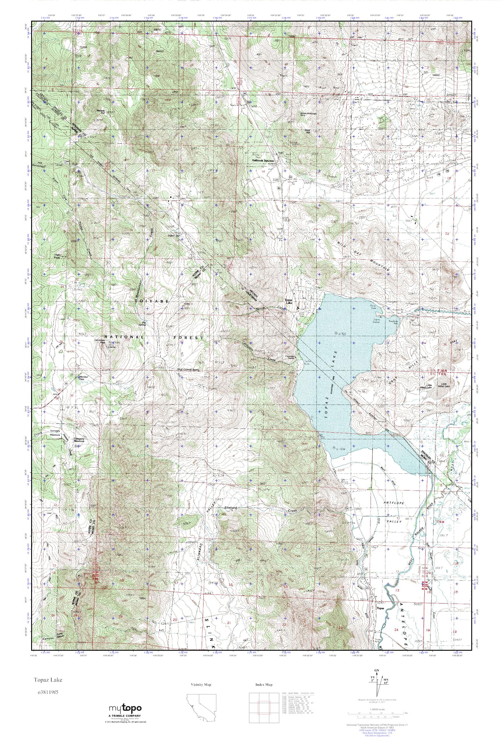 MyTopo Topaz Lake, Nevada USGS Quad Topo Map