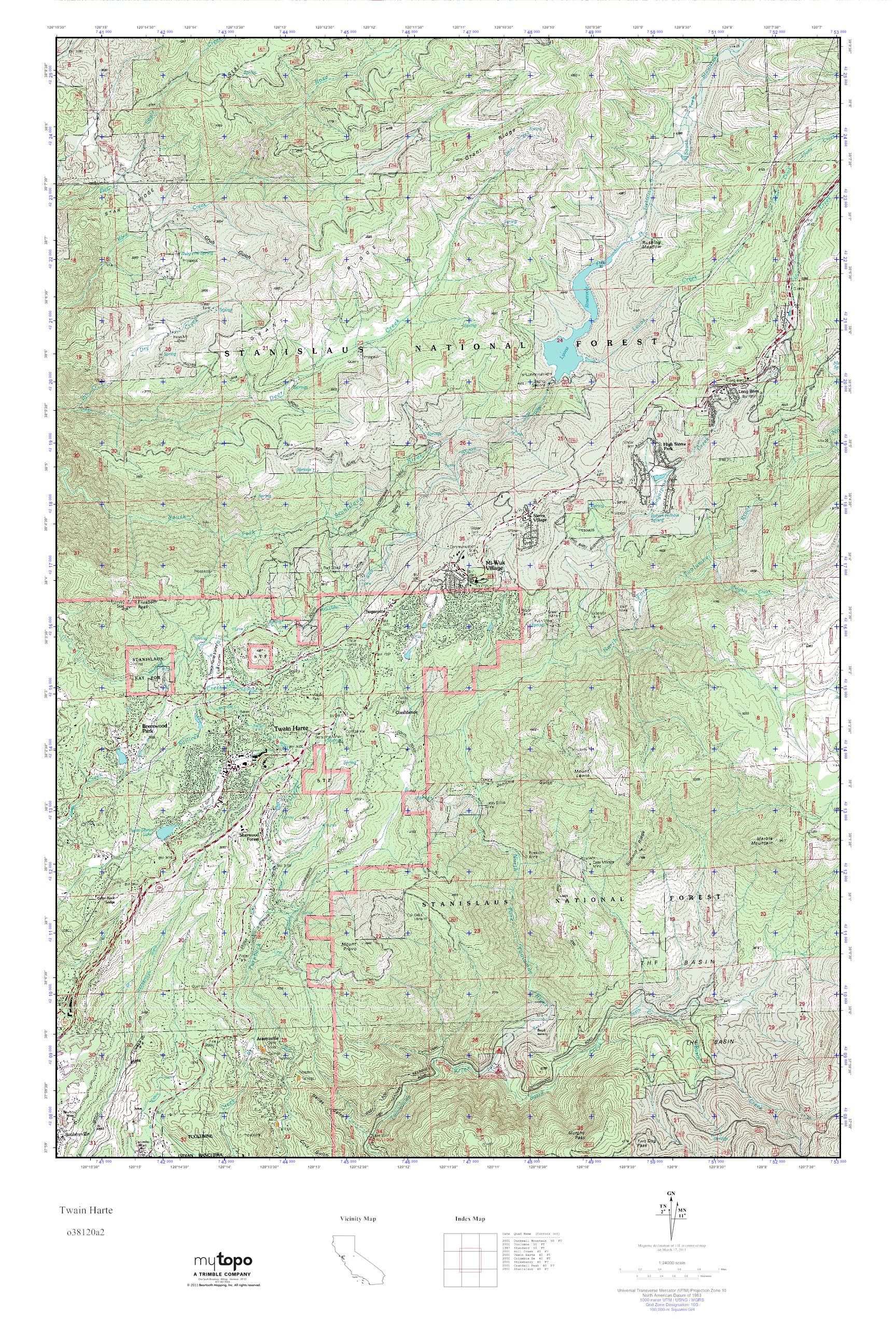 MyTopo Twain Harte, California USGS Quad Topo Map