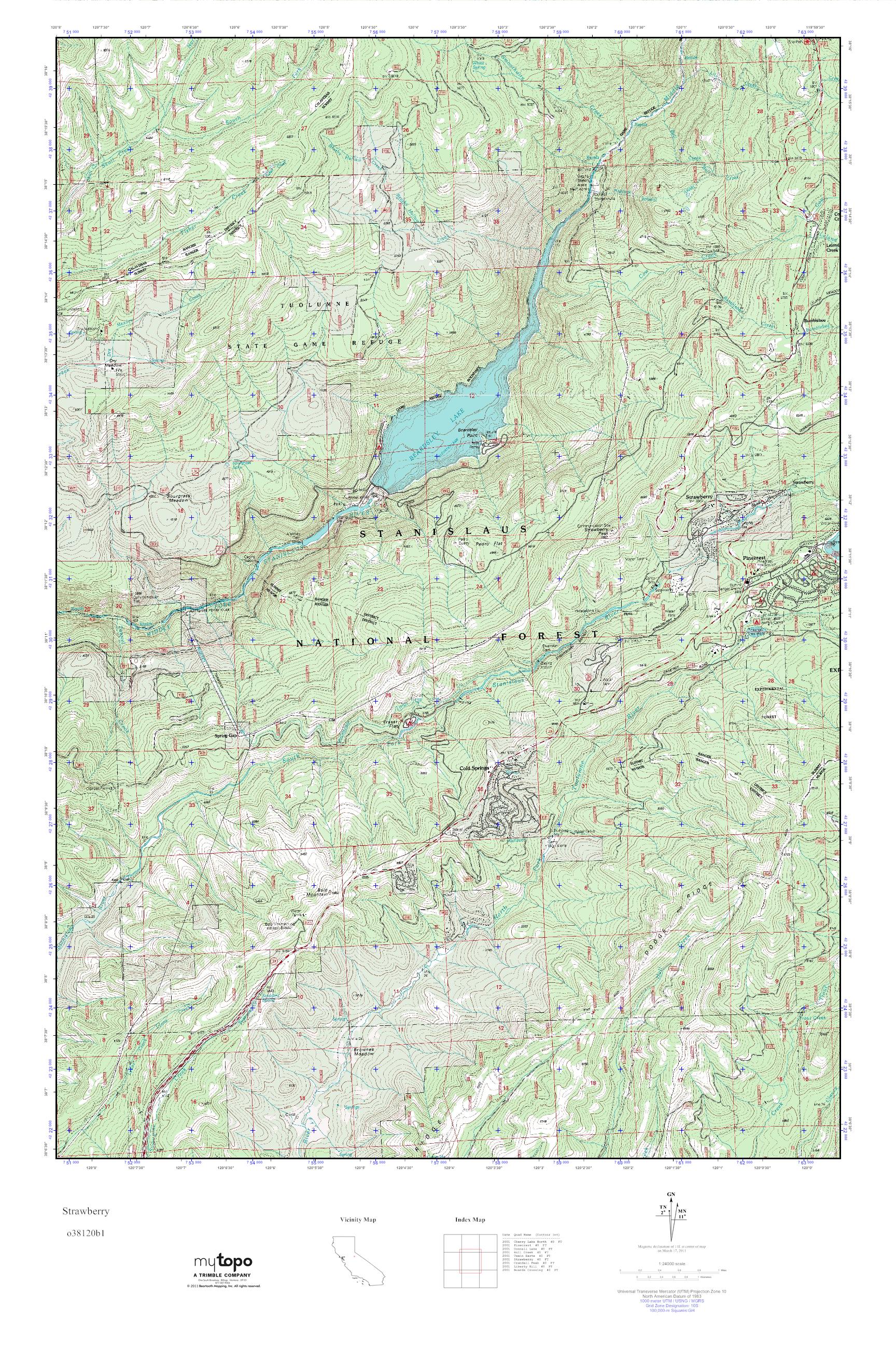 MyTopo Strawberry, California USGS Quad Topo Map