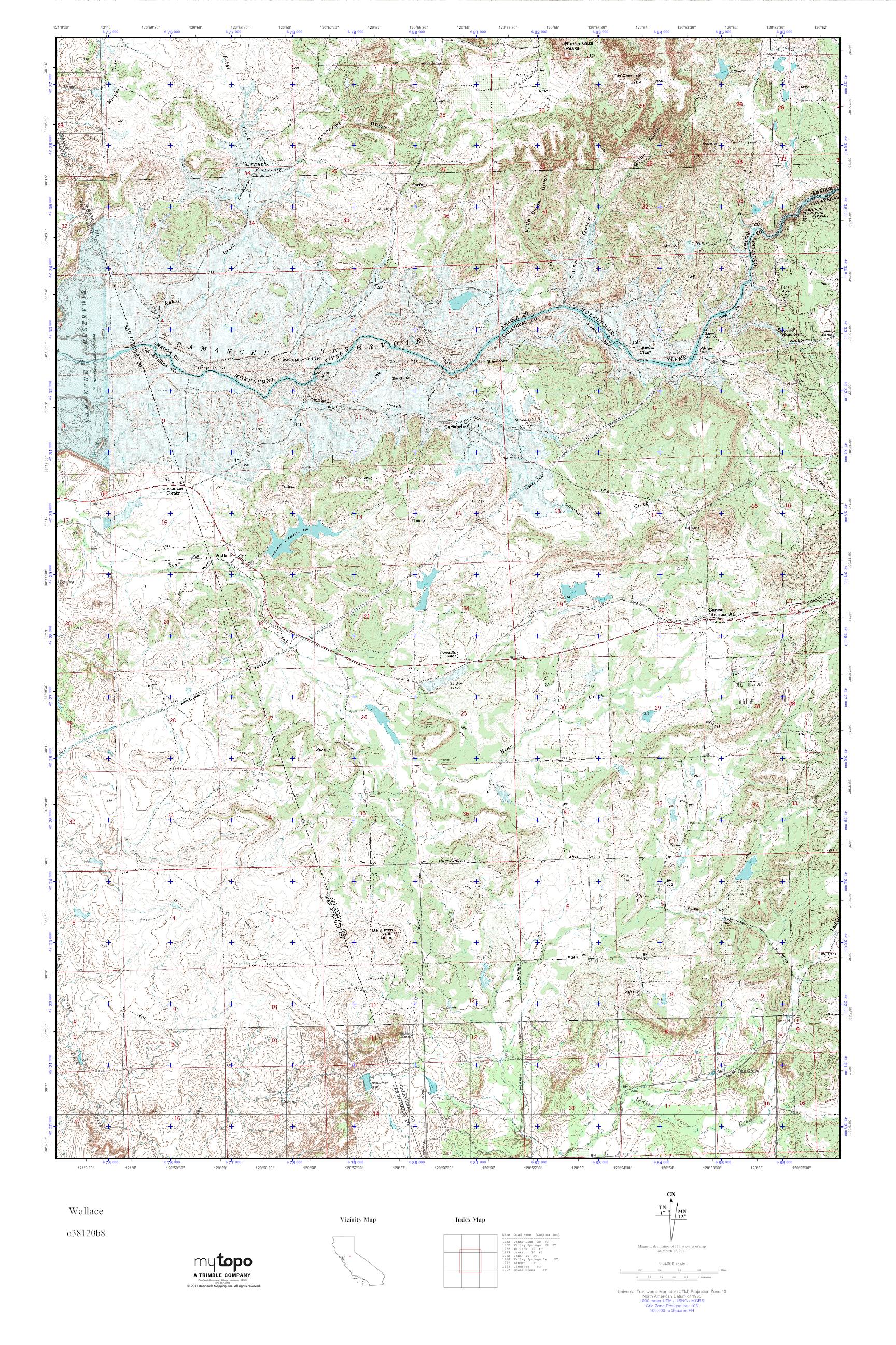 MyTopo Wallace, California USGS Quad Topo Map
