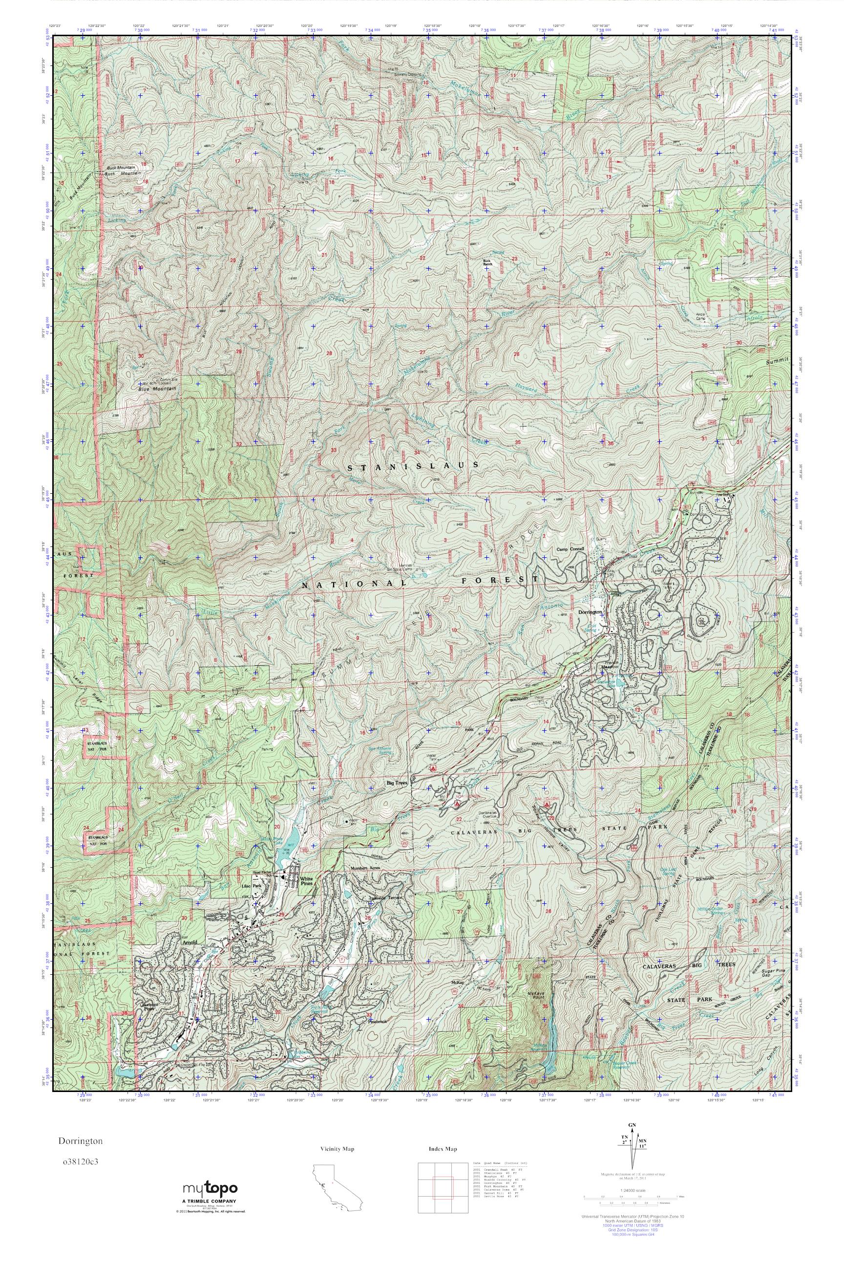 MyTopo Dorrington, California USGS Quad Topo Map