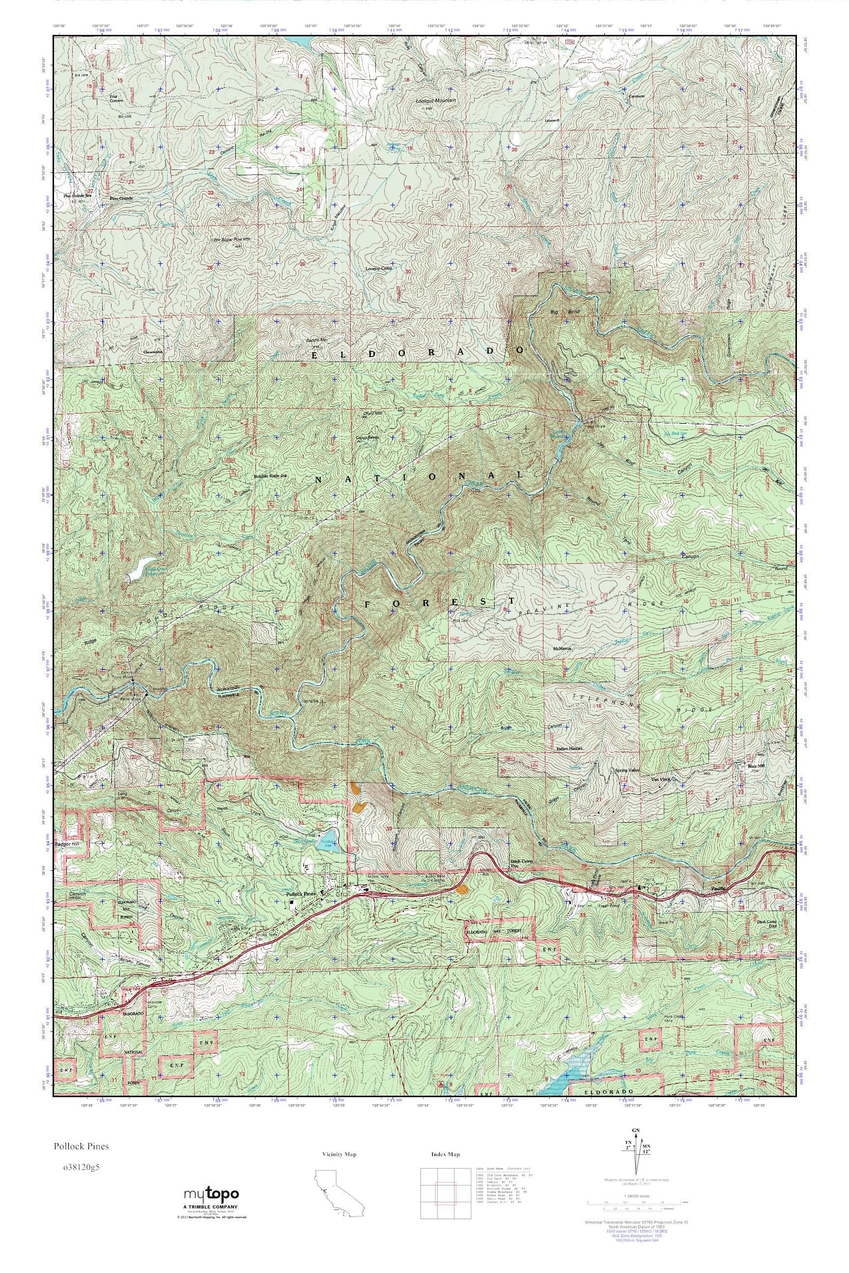 MyTopo Pollock Pines, California USGS Quad Topo Map