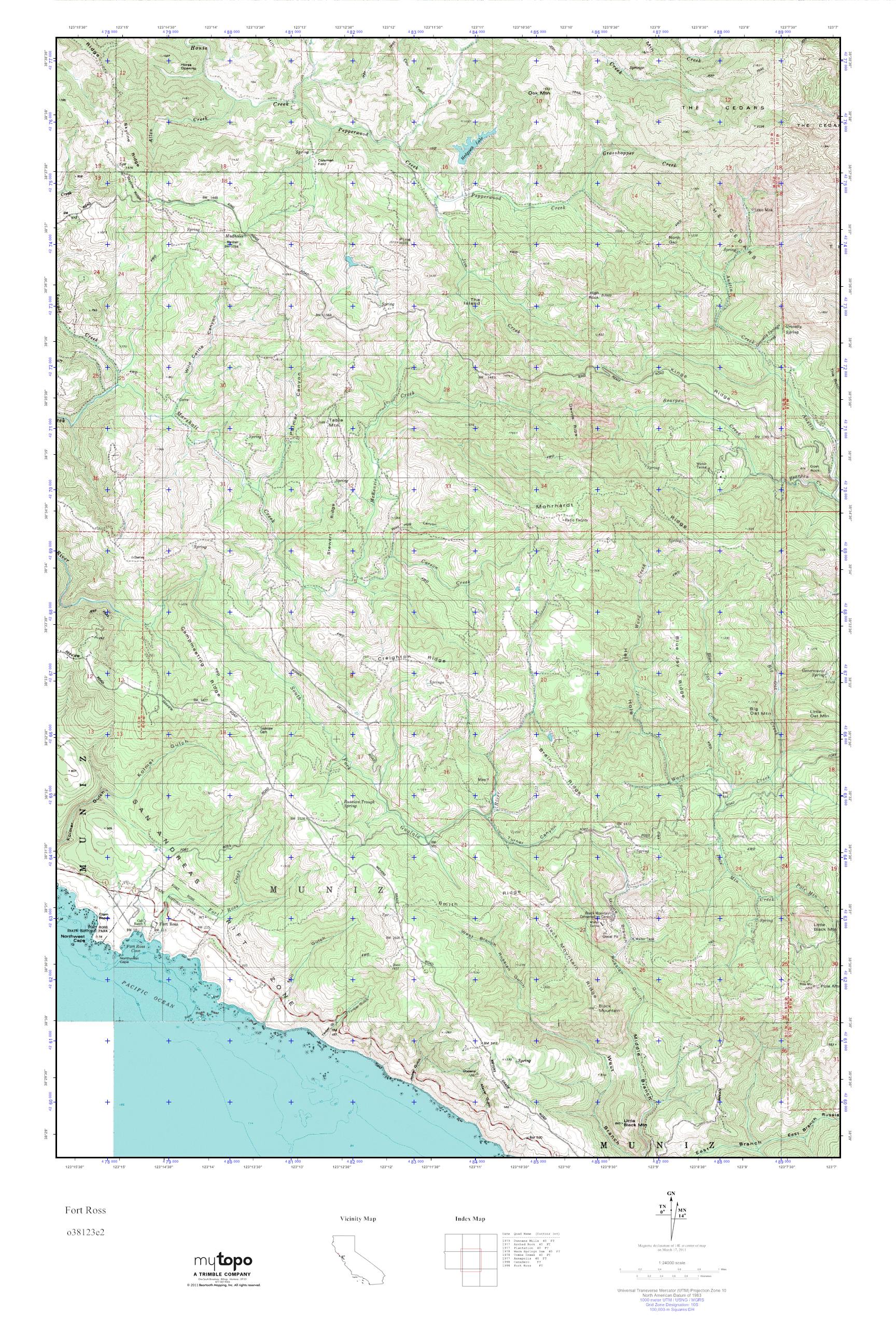 MyTopo Fort Ross, California USGS Quad Topo Map