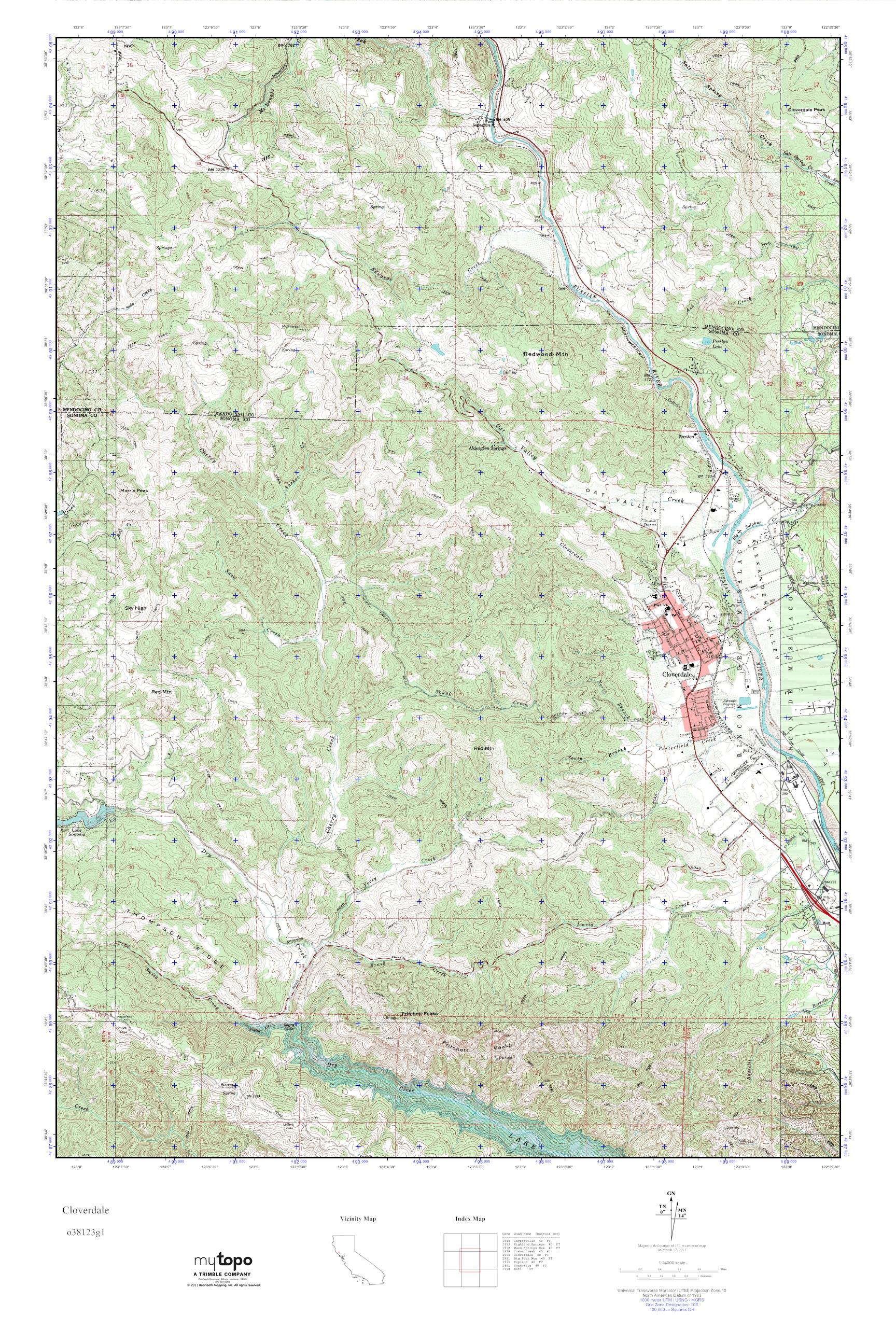 MyTopo Cloverdale, California USGS Quad Topo Map