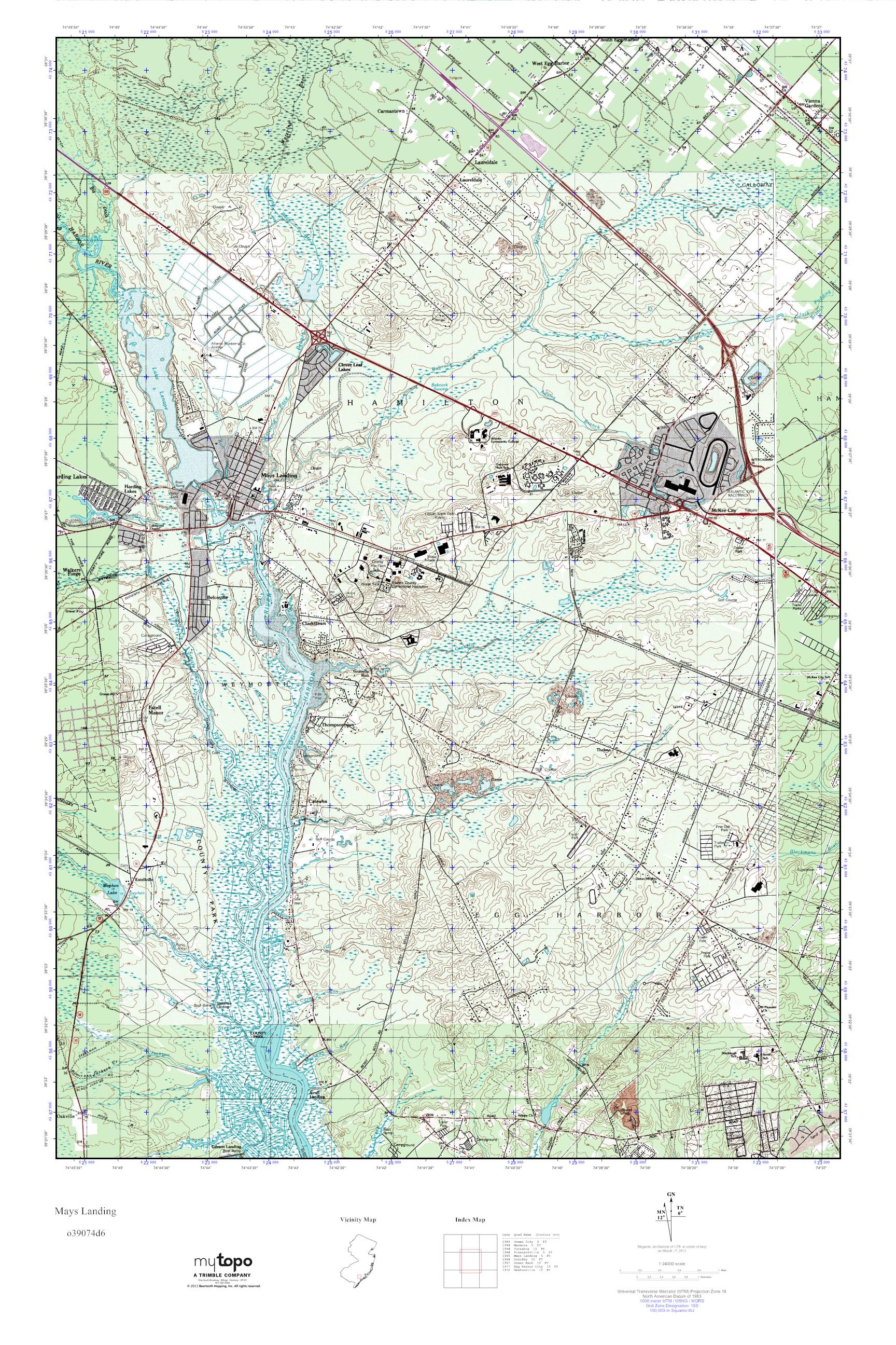 MyTopo Mays Landing, New Jersey USGS Quad Topo Map
