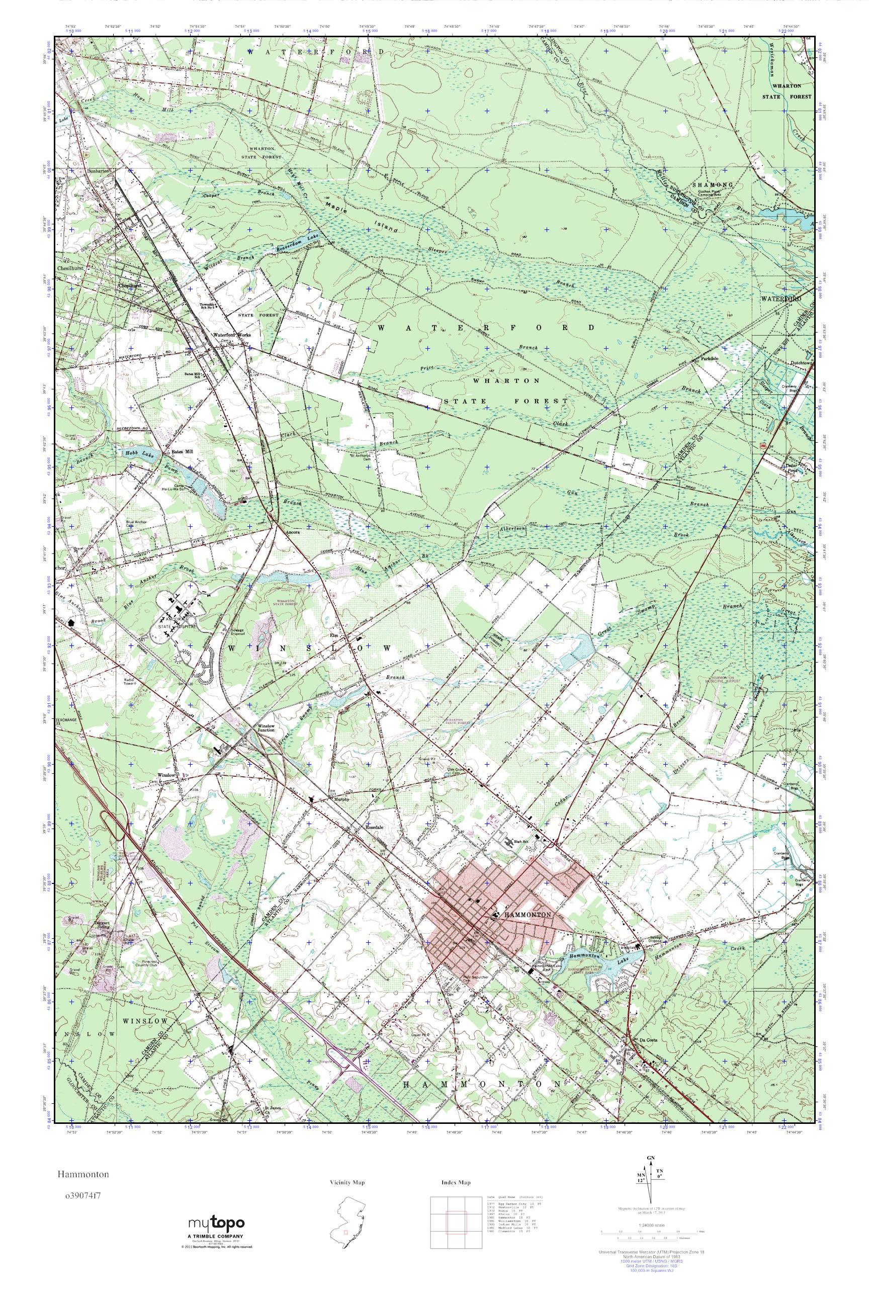 MyTopo Hammonton, New Jersey USGS Quad Topo Map