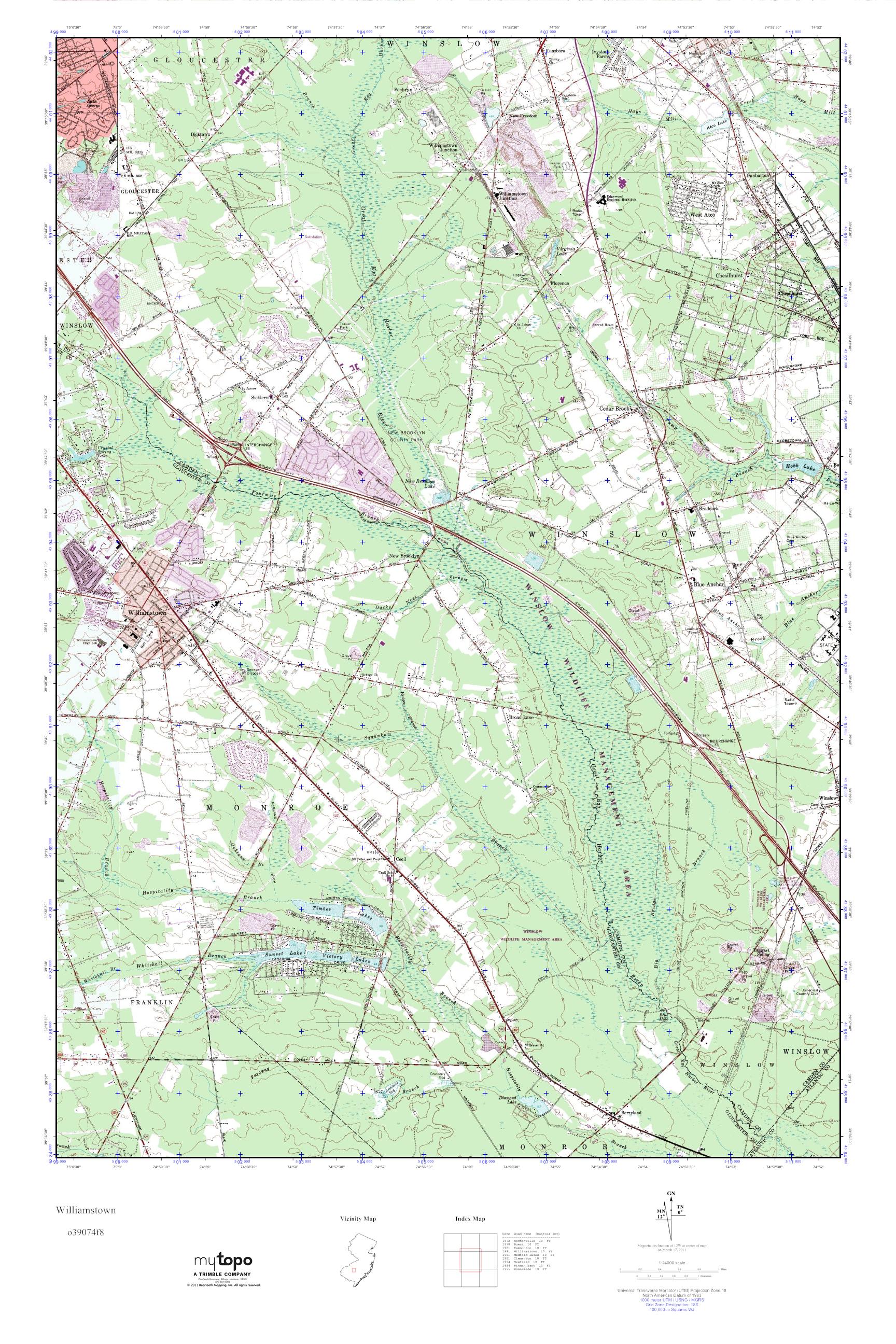 MyTopo Williamstown, New Jersey USGS Quad Topo Map
