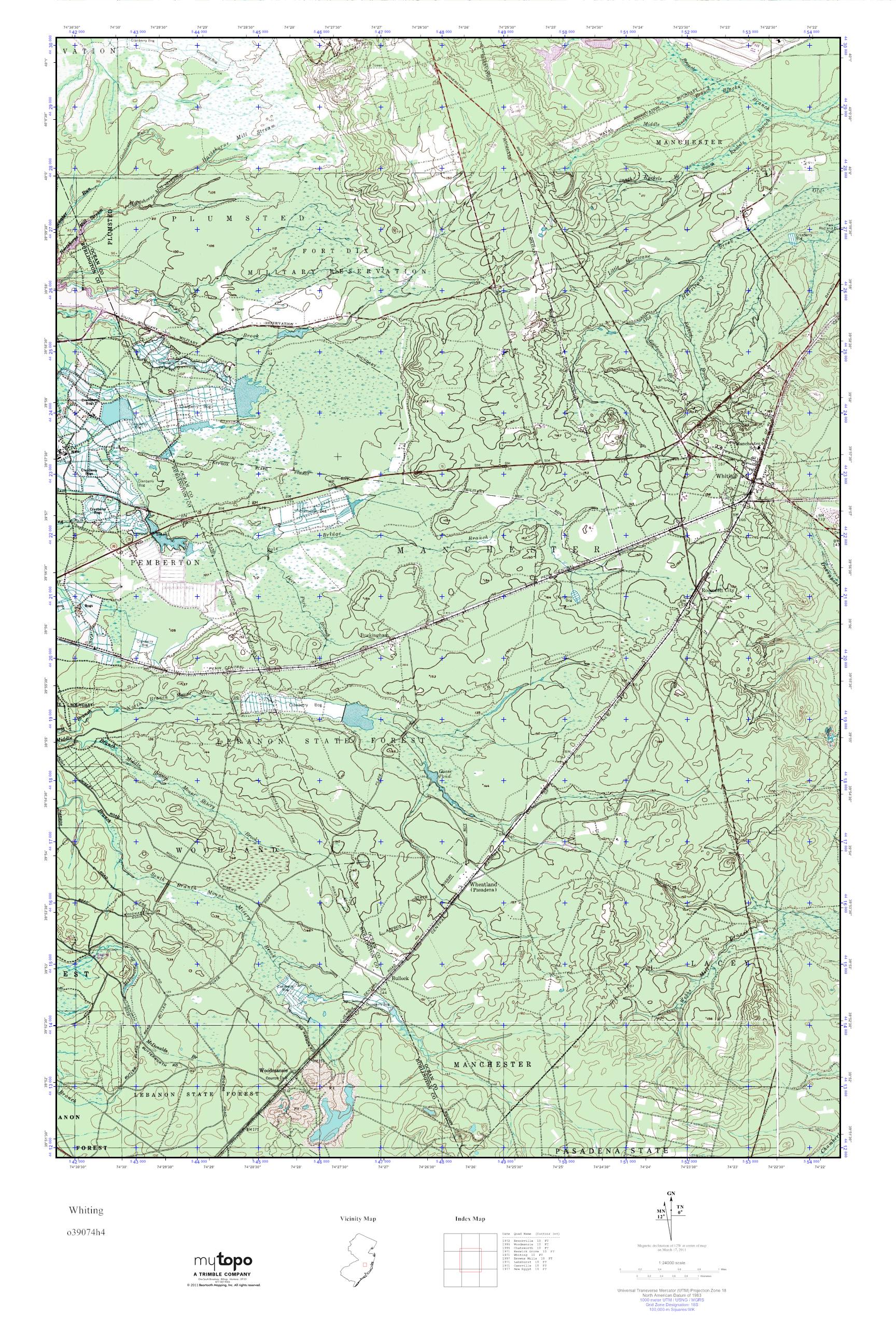 MyTopo Whiting, New Jersey USGS Quad Topo Map