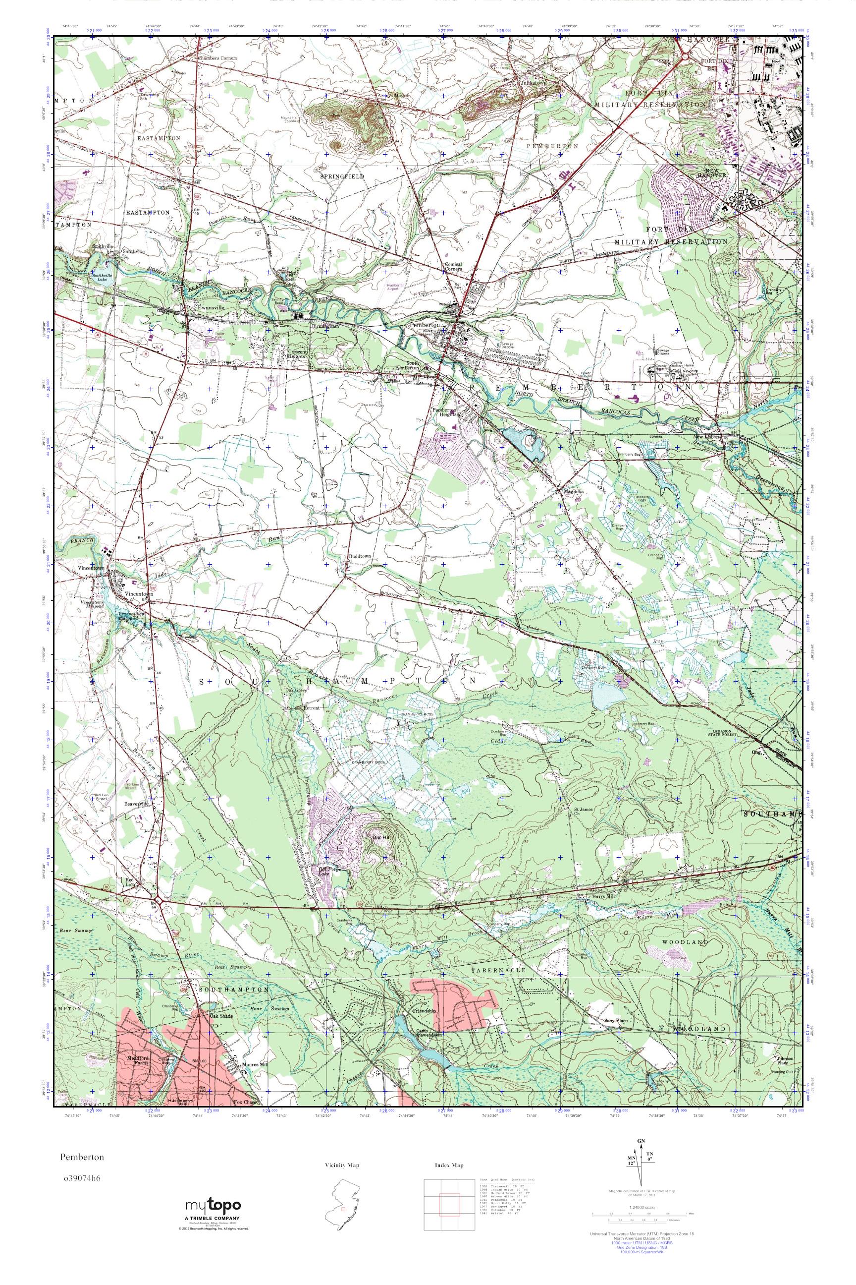 MyTopo Pemberton, New Jersey USGS Quad Topo Map
