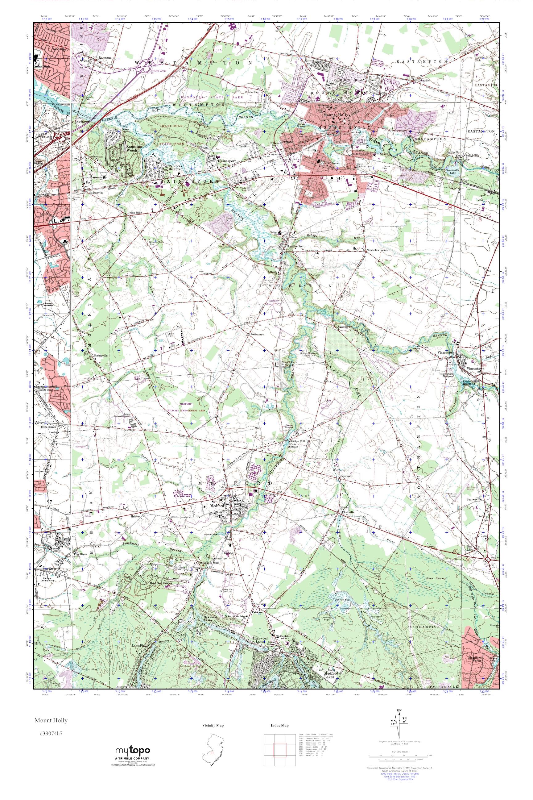 MyTopo Mount Holly, New Jersey USGS Quad Topo Map