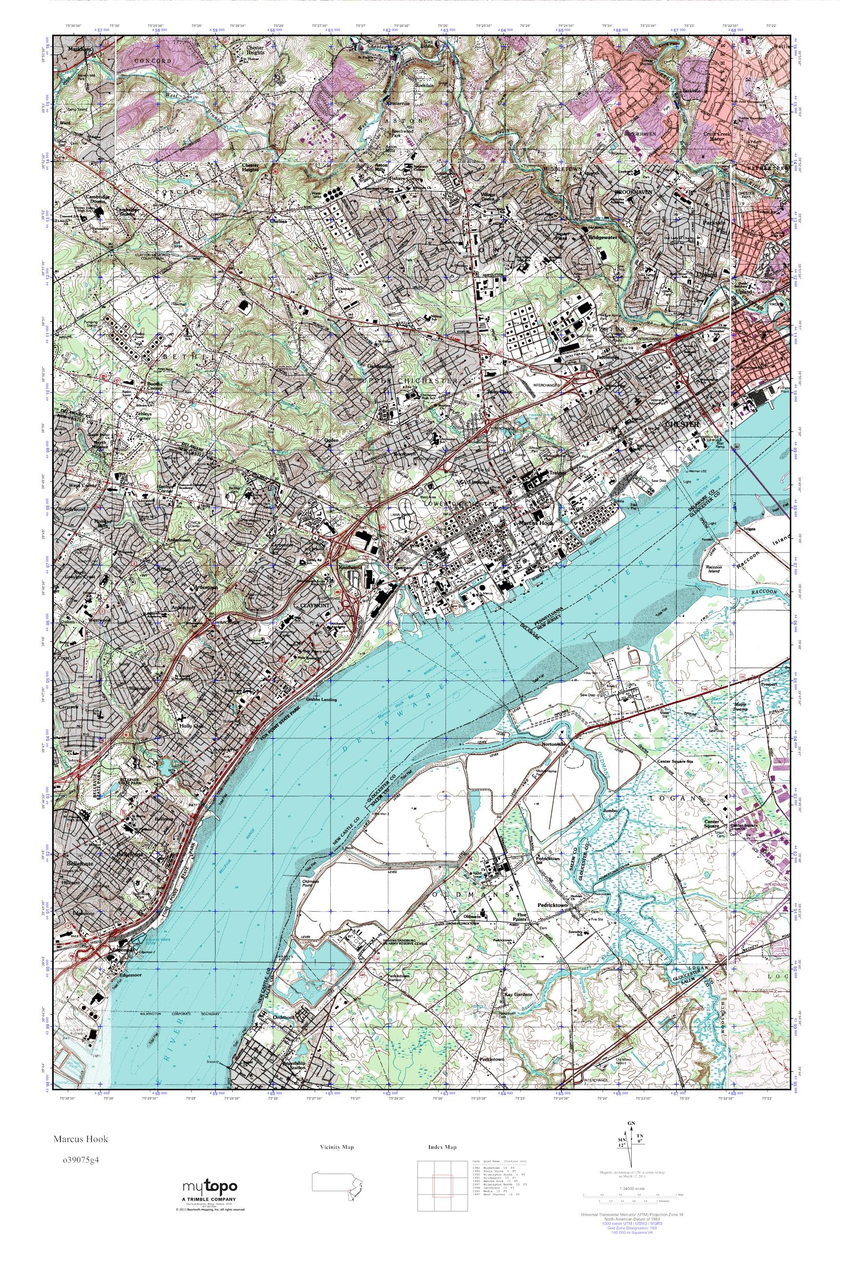 MyTopo Marcus Hook, Pennsylvania USGS Quad Topo Map