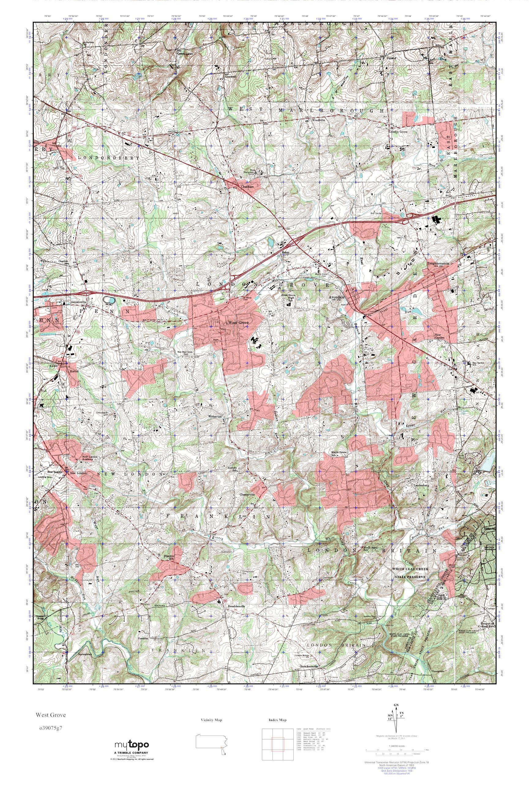 MyTopo West Grove, Pennsylvania USGS Quad Topo Map