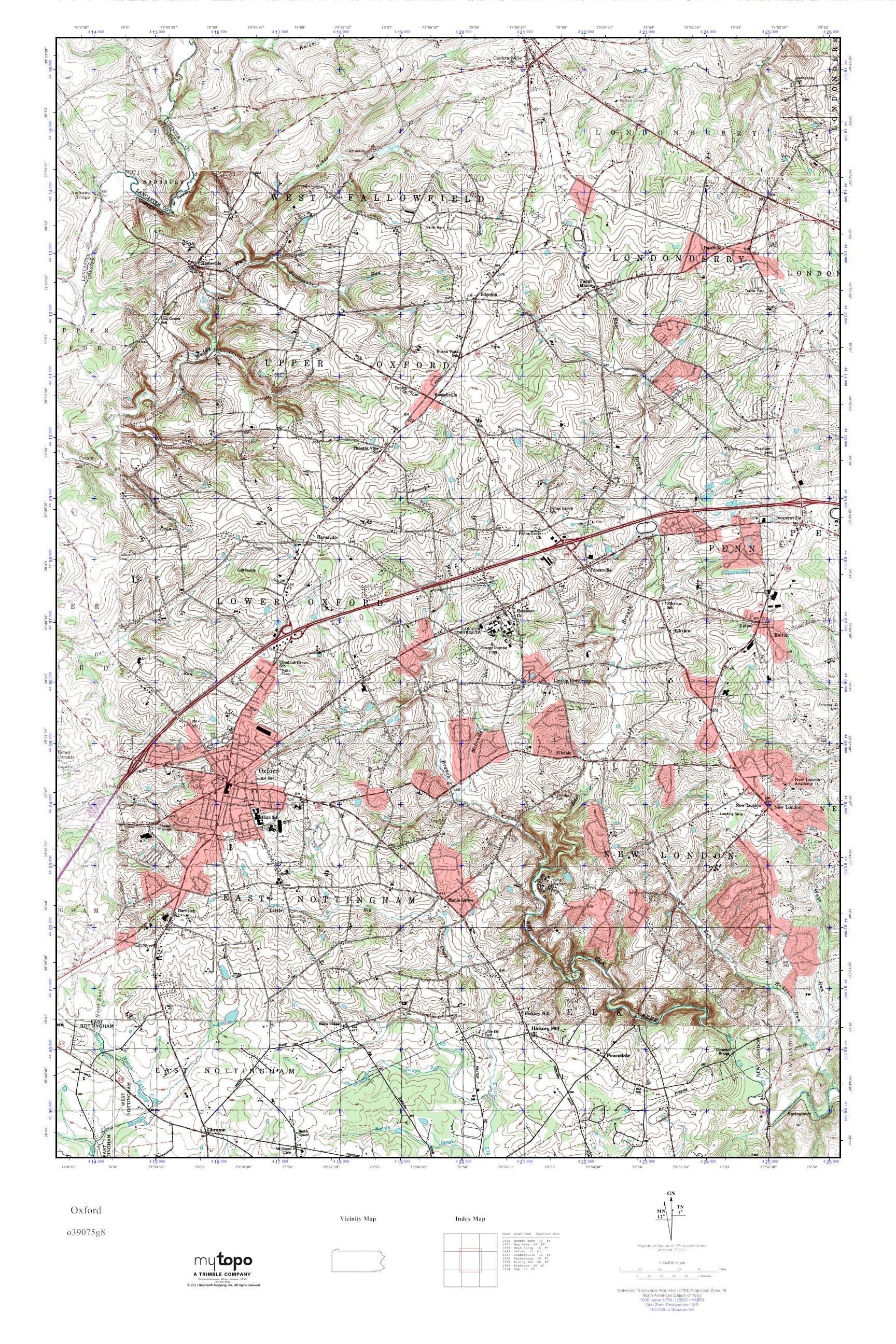 MyTopo Oxford, Pennsylvania USGS Quad Topo Map
