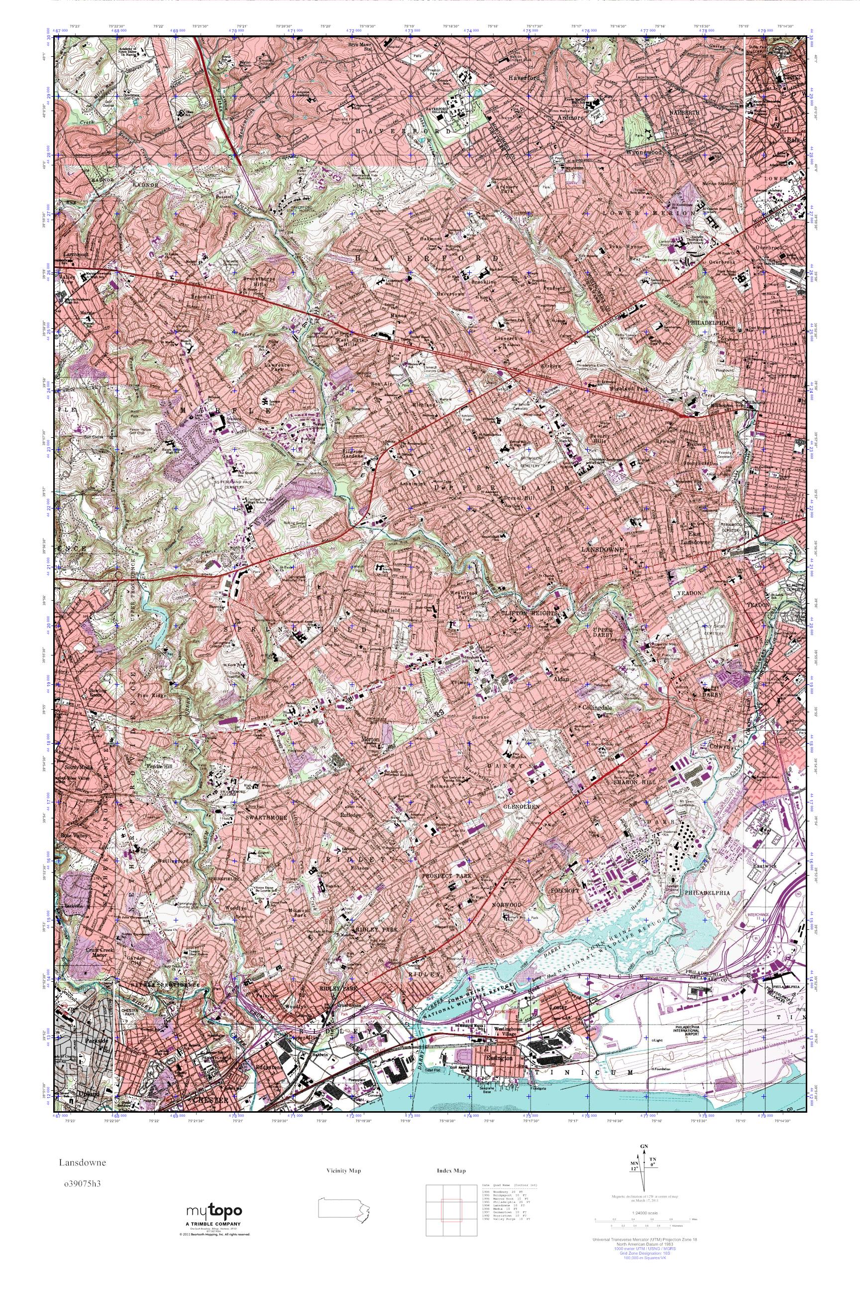 MyTopo Lansdowne, Pennsylvania USGS Quad Topo Map