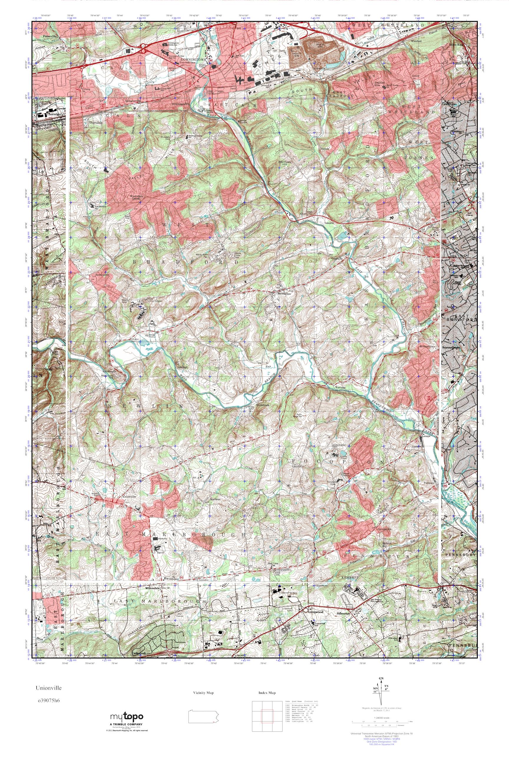 MyTopo Unionville, Pennsylvania USGS Quad Topo Map