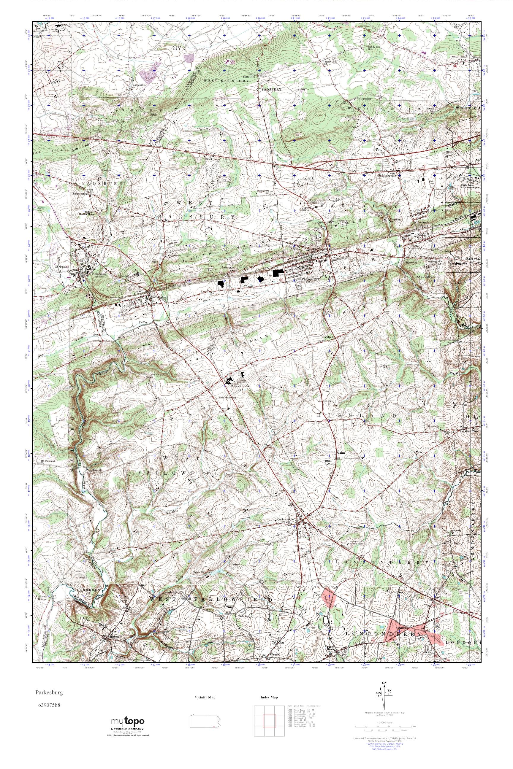 MyTopo Parkesburg, Pennsylvania USGS Quad Topo Map