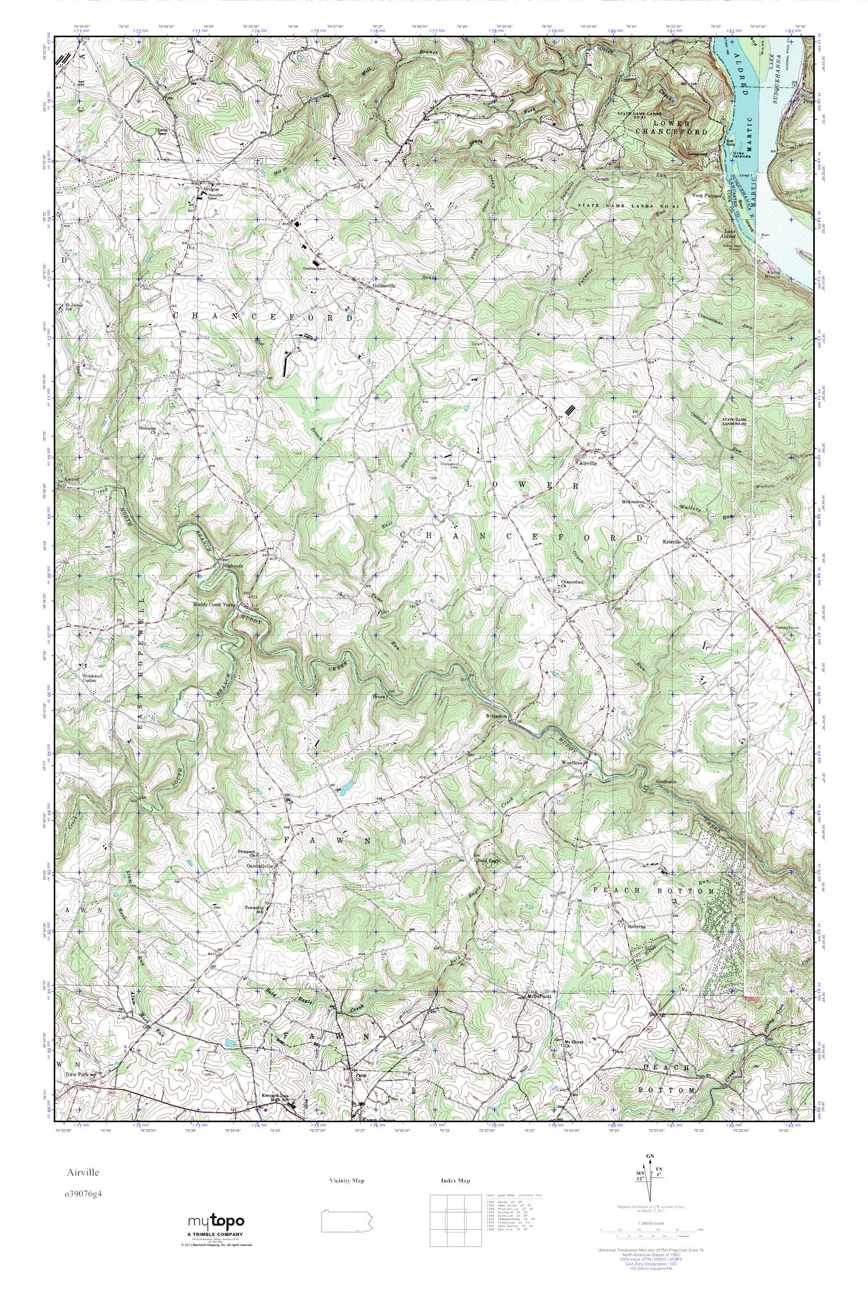 MyTopo Airville, Pennsylvania USGS Quad Topo Map