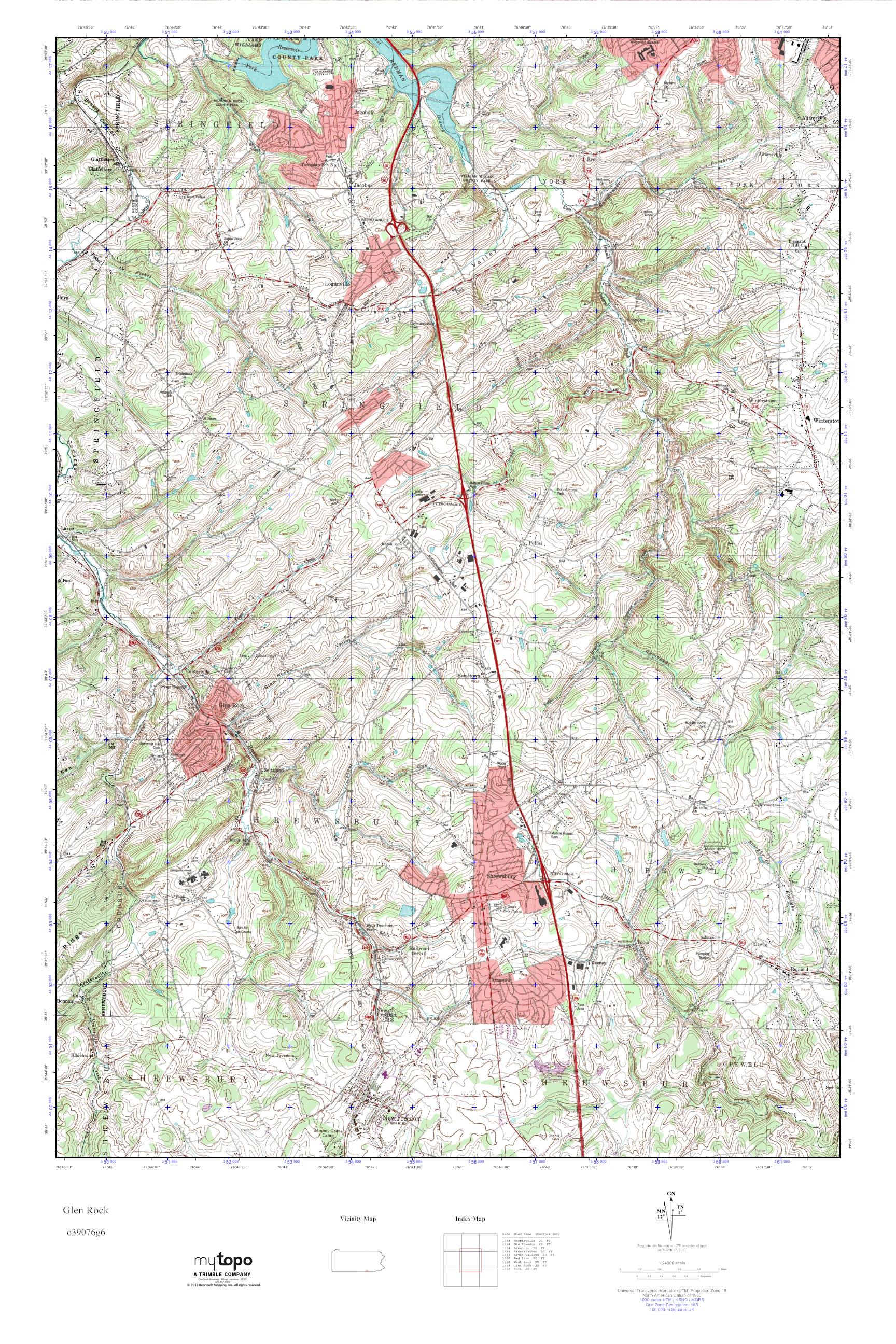 MyTopo Glen Rock, Pennsylvania USGS Quad Topo Map