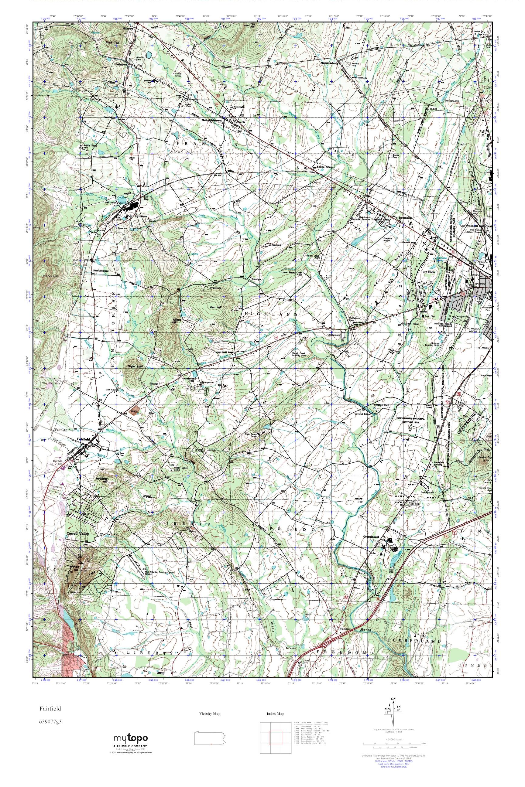 MyTopo Fairfield, Pennsylvania USGS Quad Topo Map
