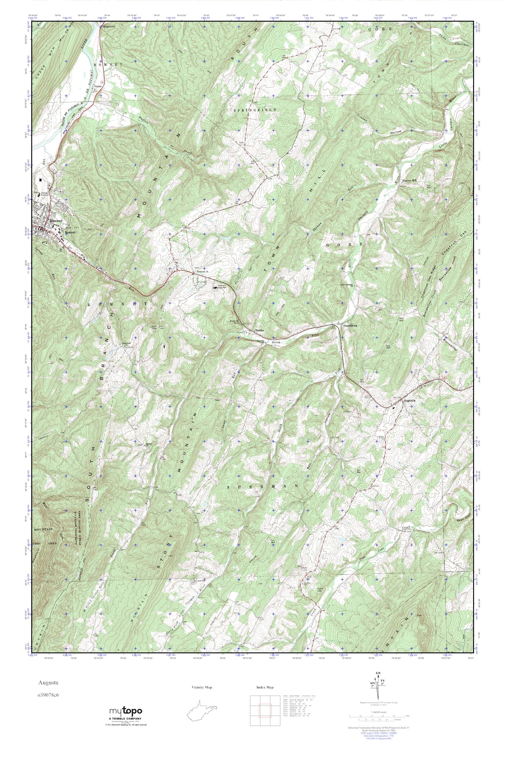 MyTopo Augusta, West Virginia USGS Quad Topo Map