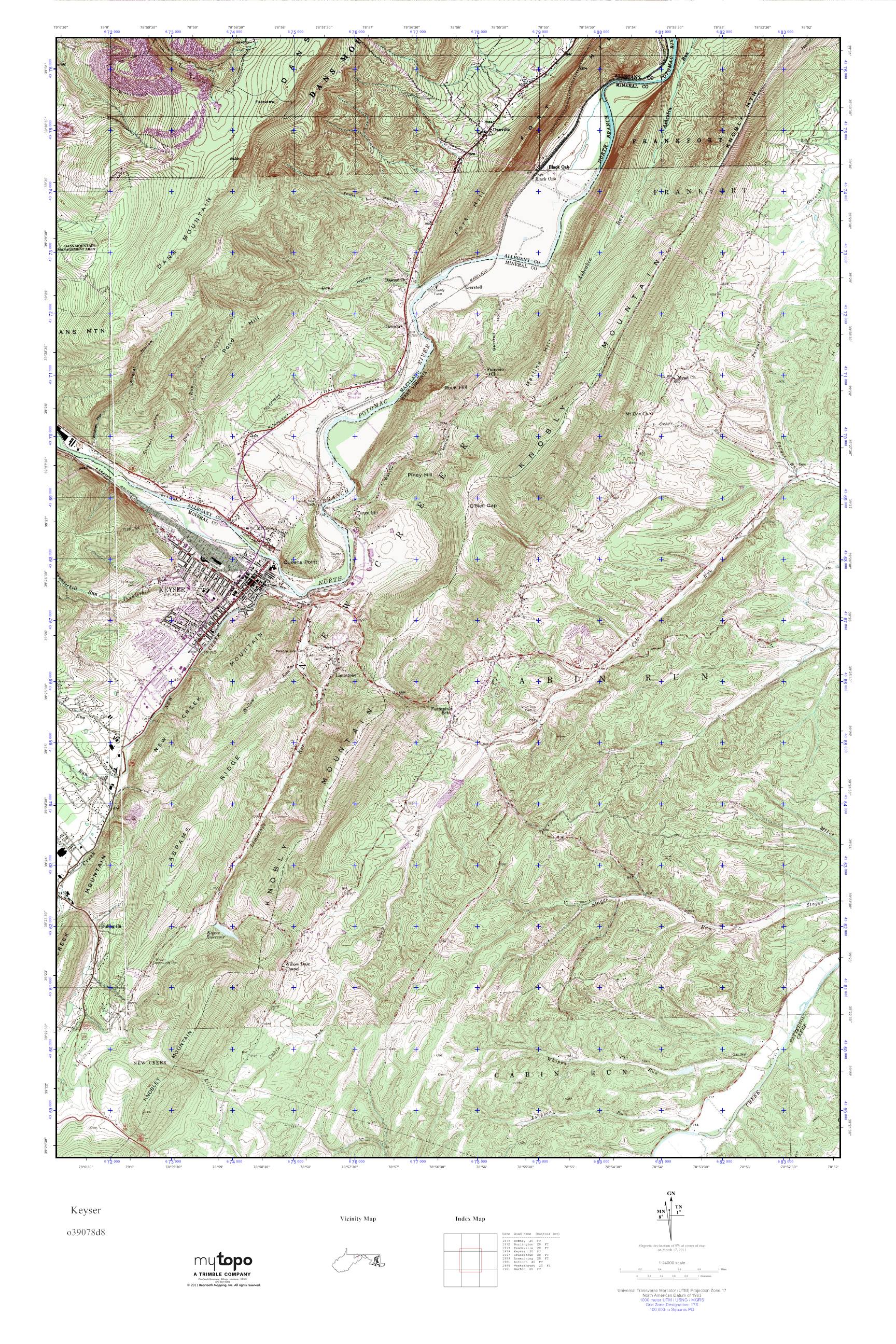 MyTopo Keyser, West Virginia USGS Quad Topo Map