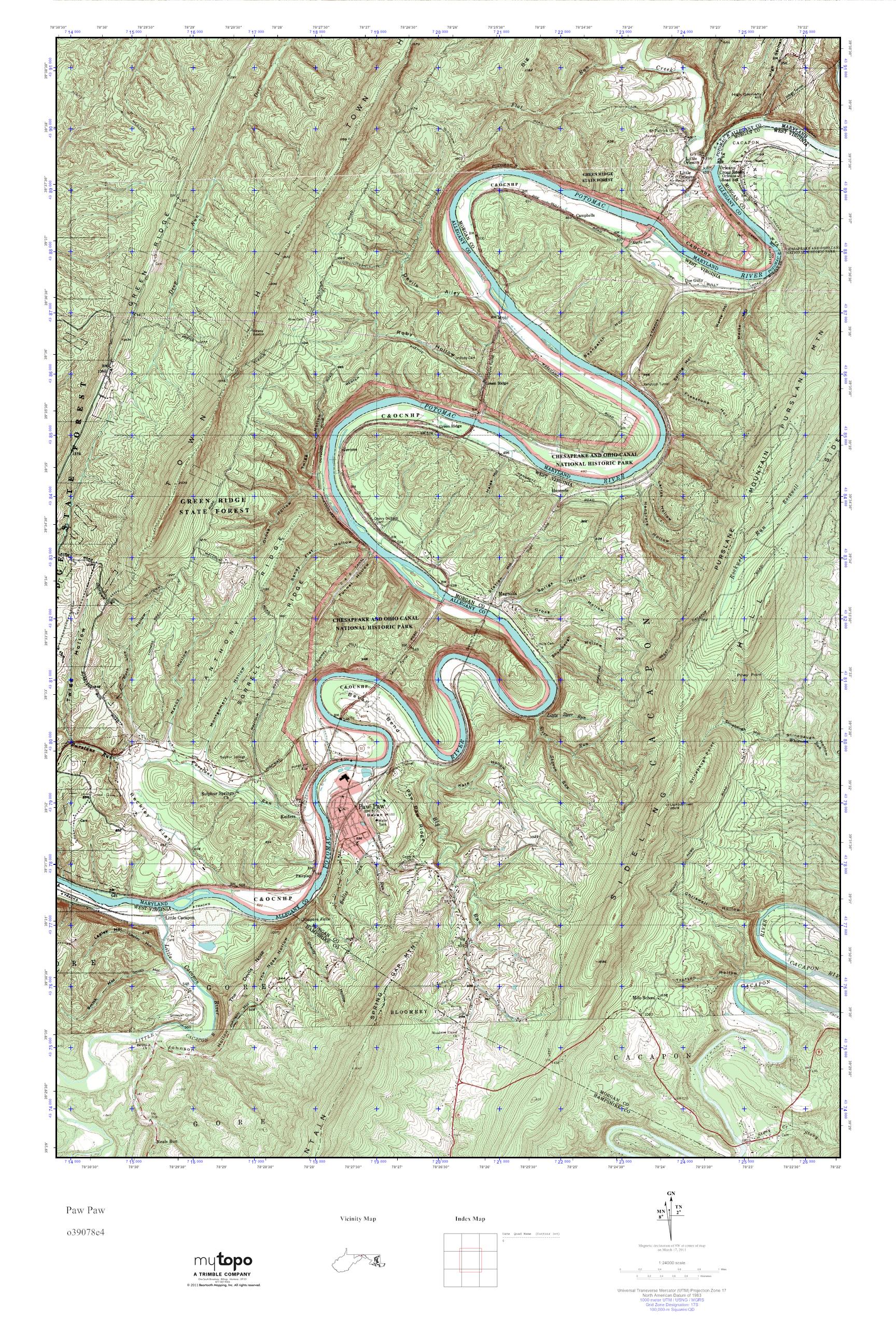 MyTopo Paw Paw, West Virginia USGS Quad Topo Map
