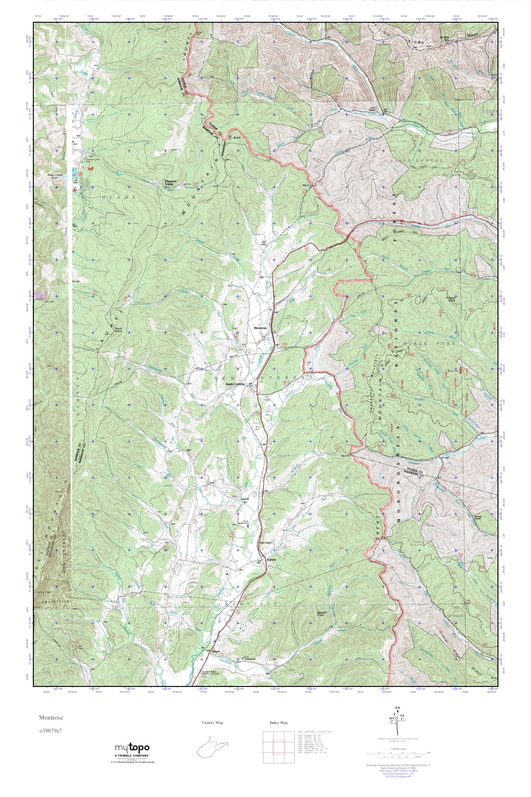 MyTopo Montrose, West Virginia USGS Quad Topo Map
