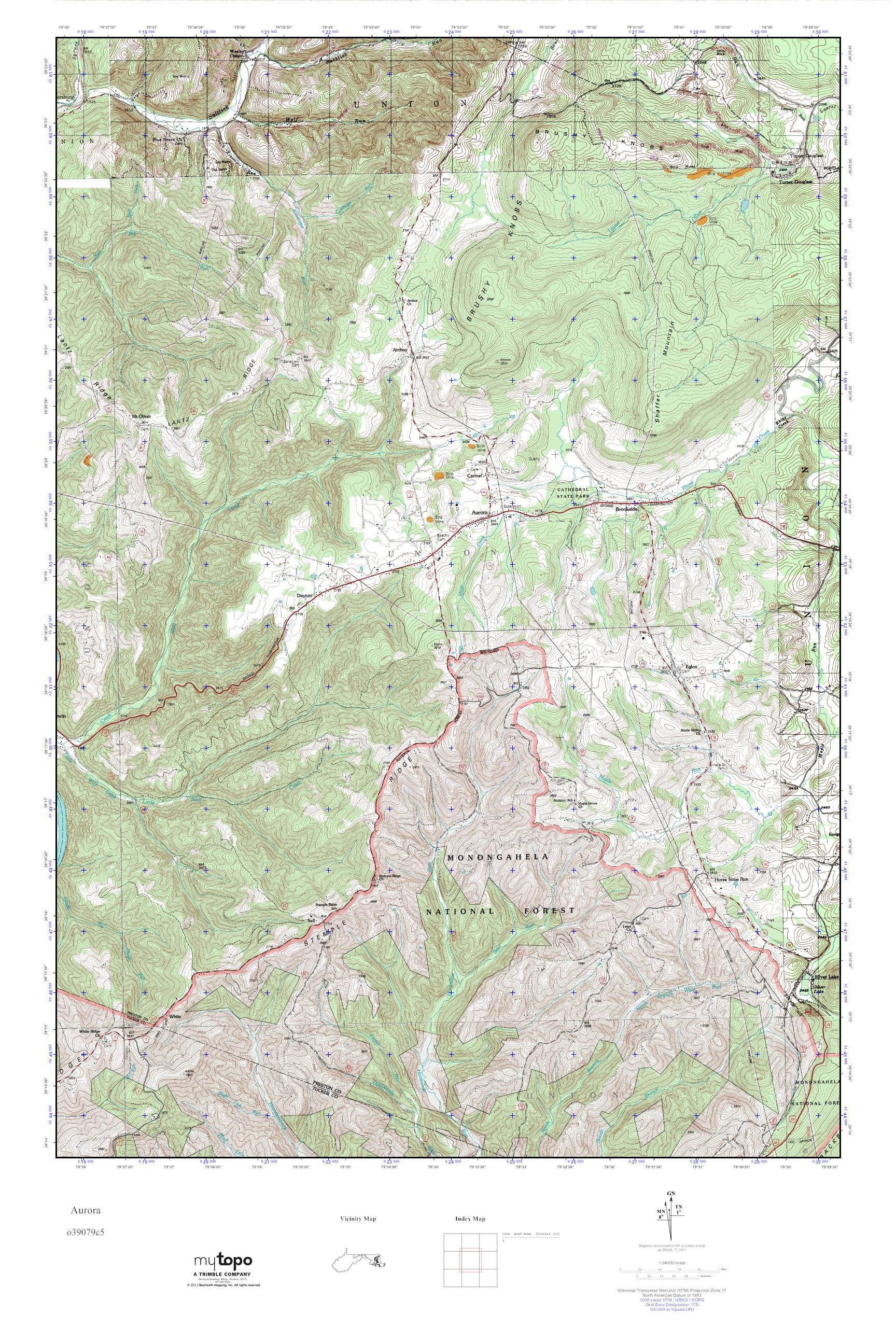 MyTopo Aurora, West Virginia USGS Quad Topo Map