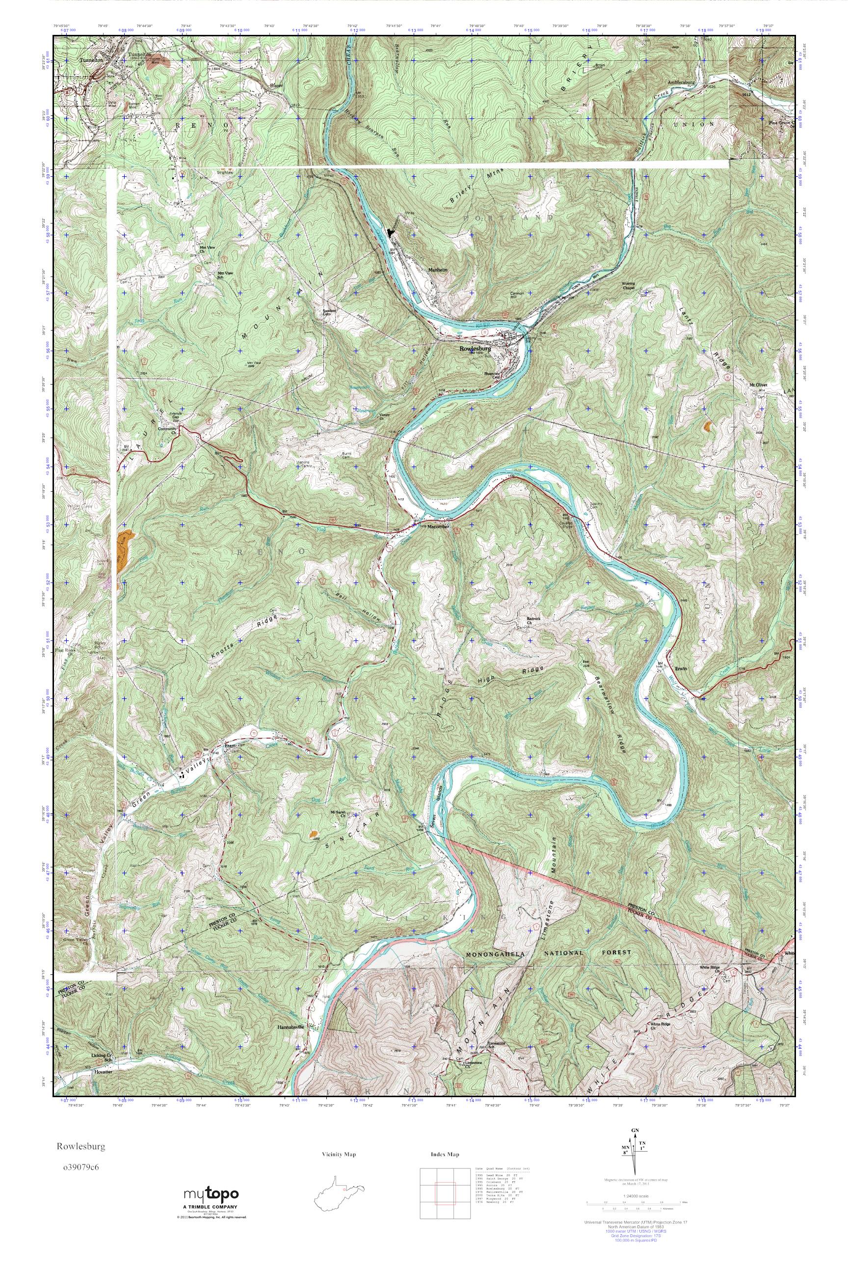 MyTopo Rowlesburg, West Virginia USGS Quad Topo Map
