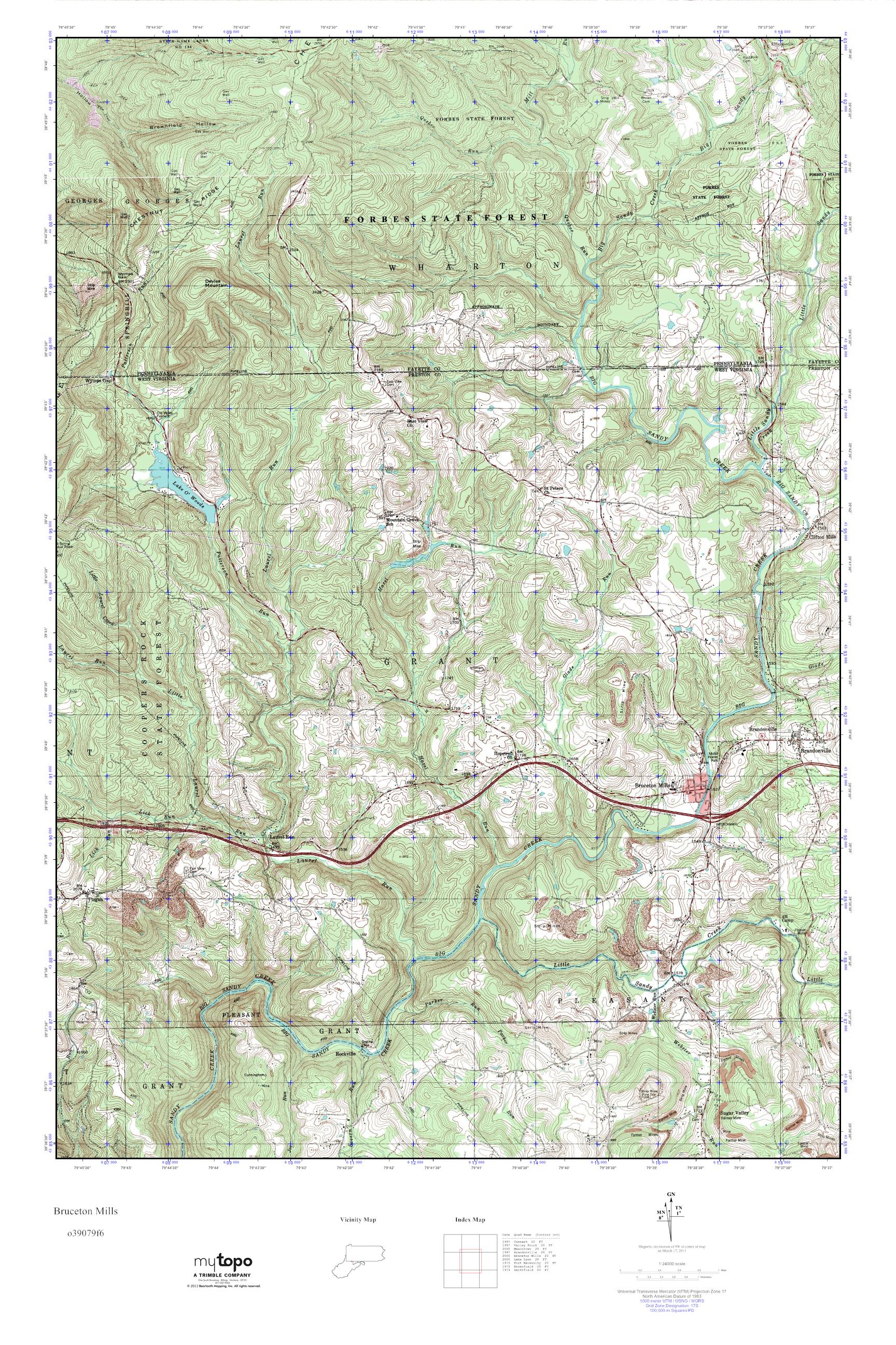 MyTopo Bruceton Mills, West Virginia USGS Quad Topo Map