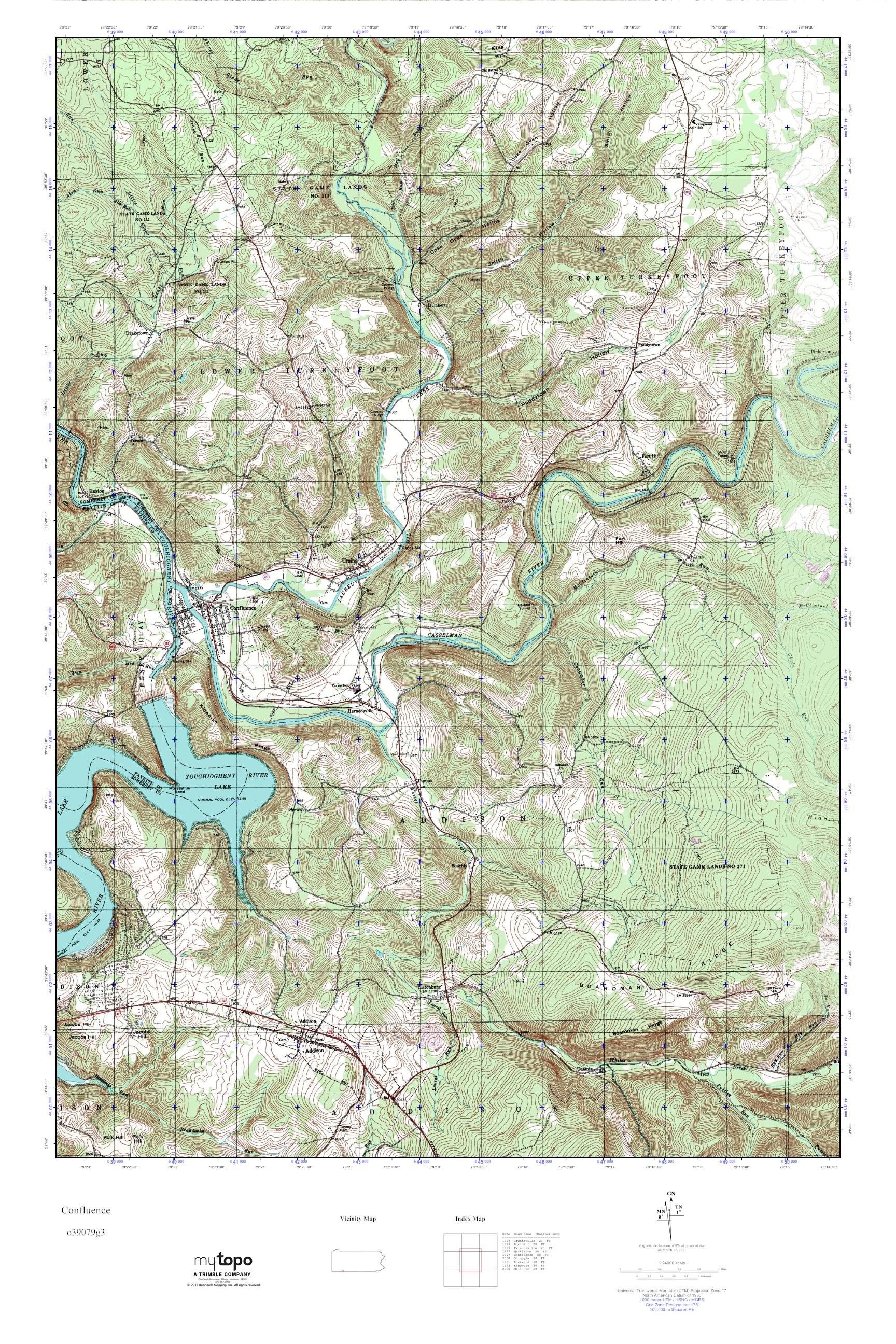 MyTopo Confluence, Pennsylvania USGS Quad Topo Map