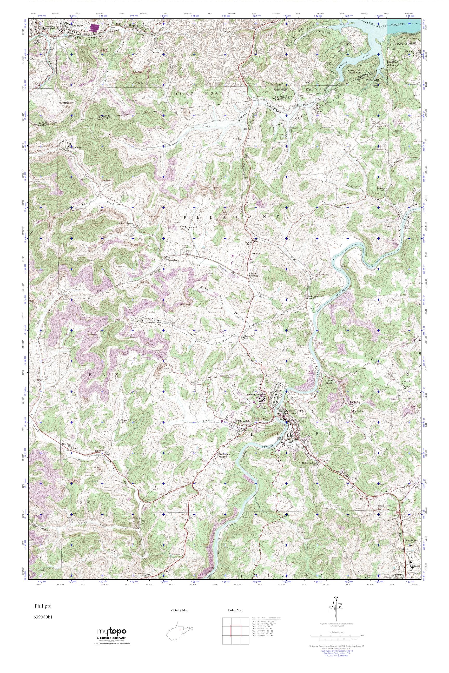 MyTopo Philippi, West Virginia USGS Quad Topo Map
