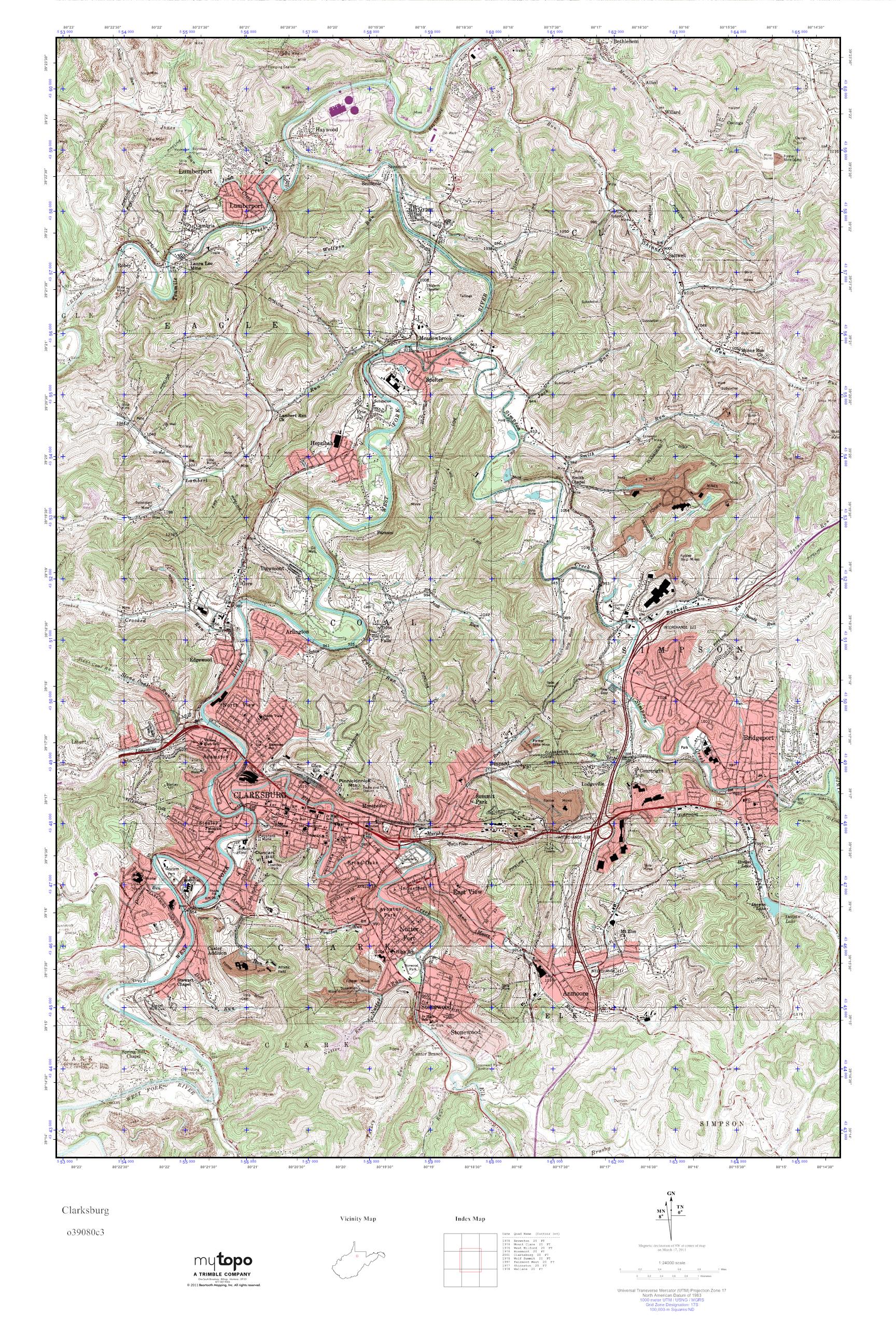 MyTopo Clarksburg, West Virginia USGS Quad Topo Map