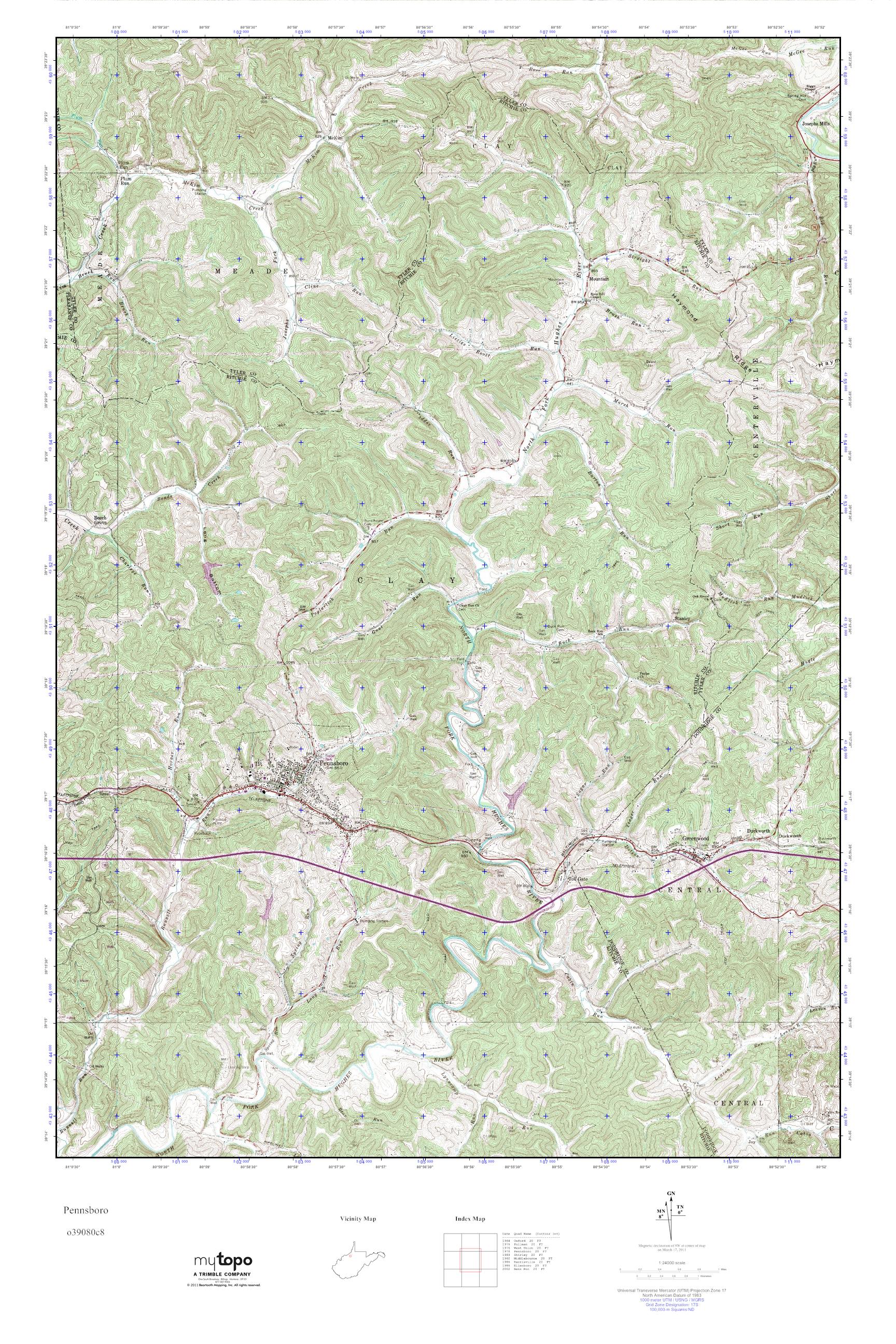 MyTopo Pennsboro, West Virginia USGS Quad Topo Map