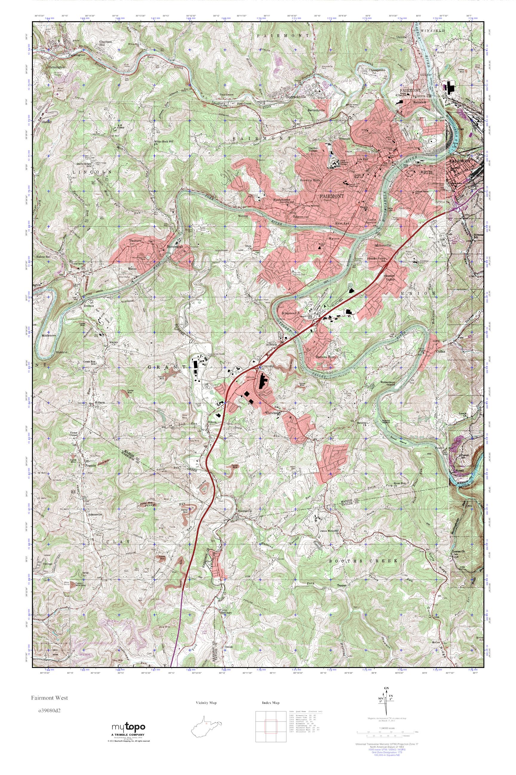 MyTopo Fairmont West, West Virginia USGS Quad Topo Map