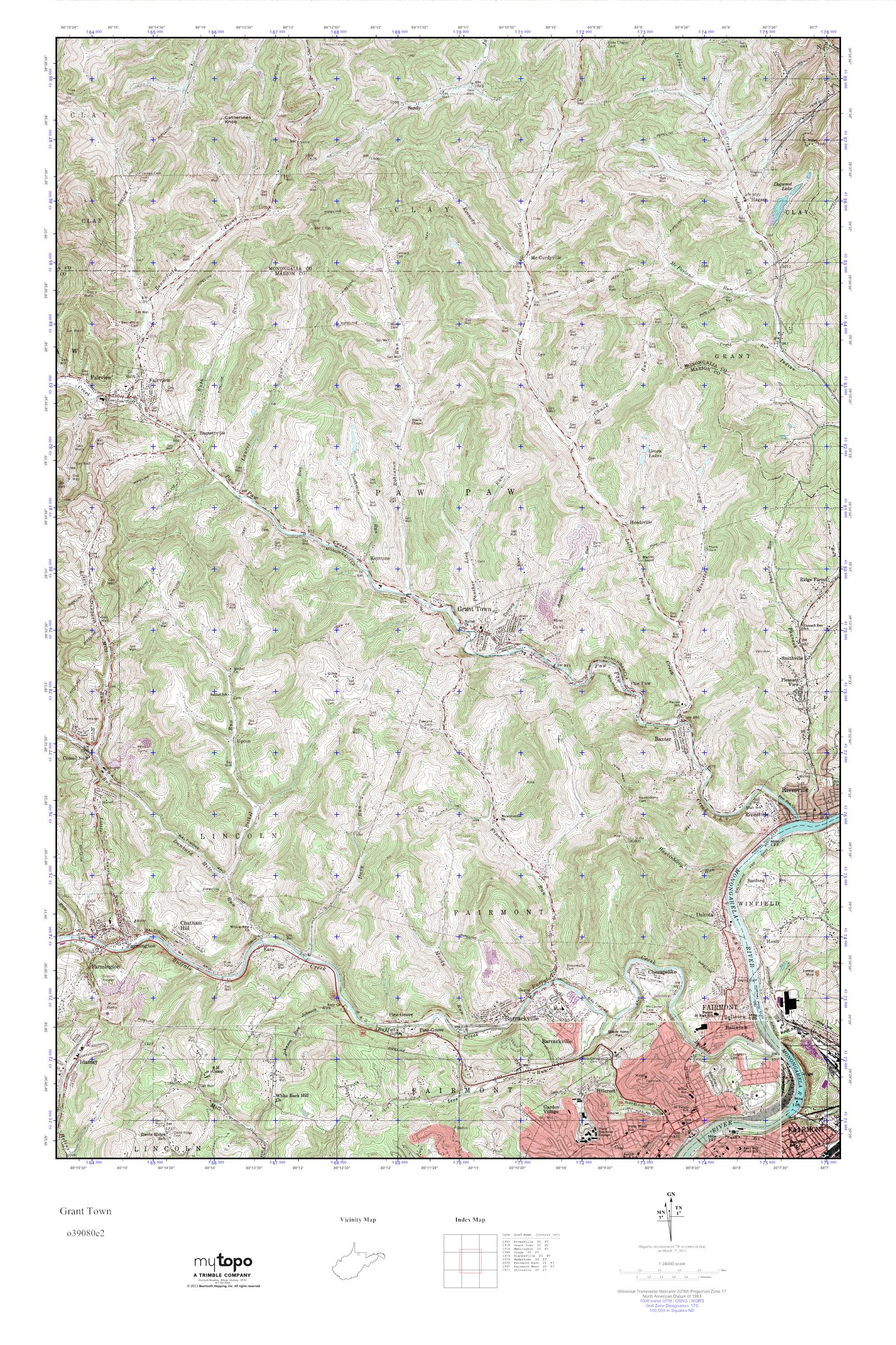 MyTopo Grant Town, West Virginia USGS Quad Topo Map