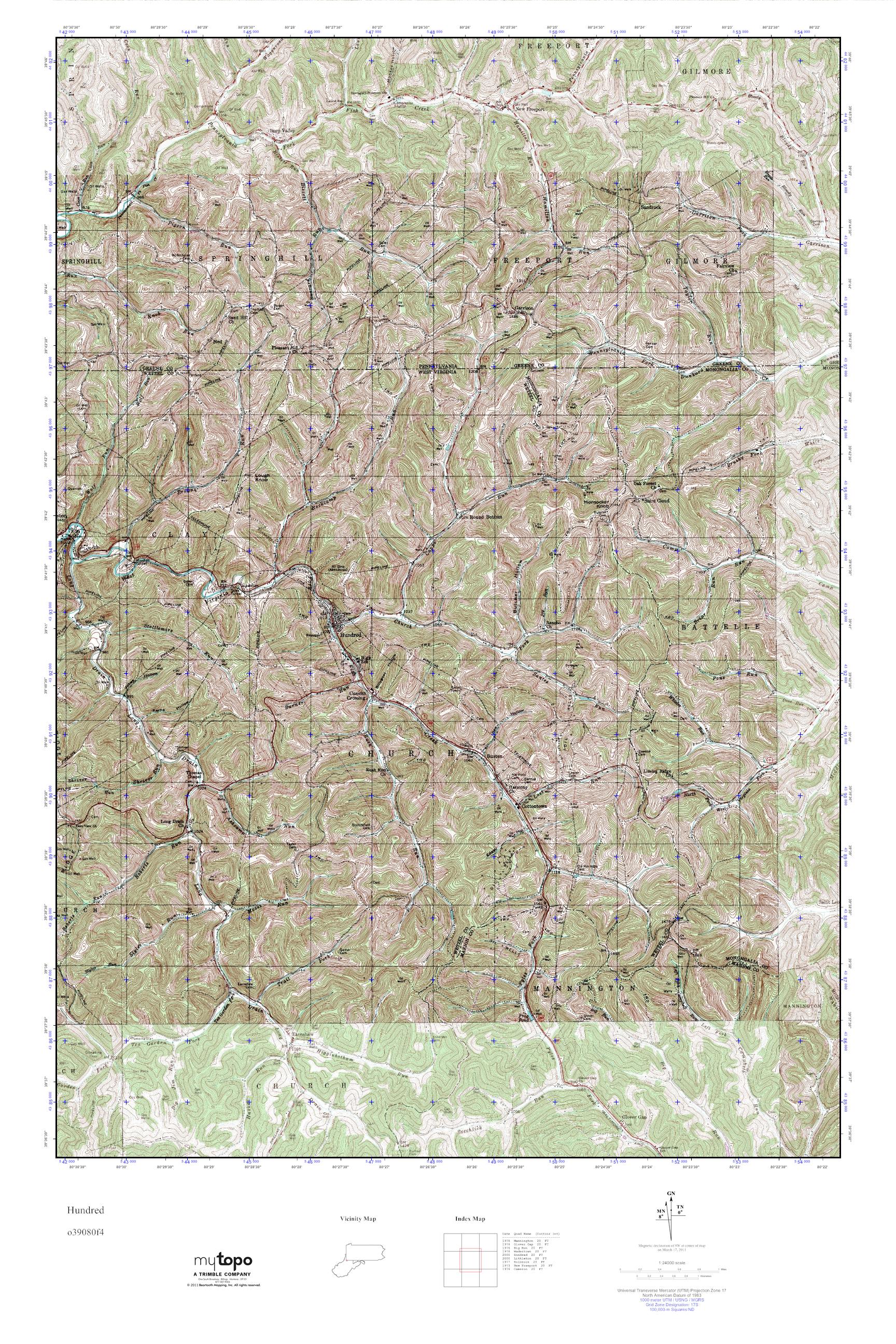MyTopo Hundred, West Virginia USGS Quad Topo Map