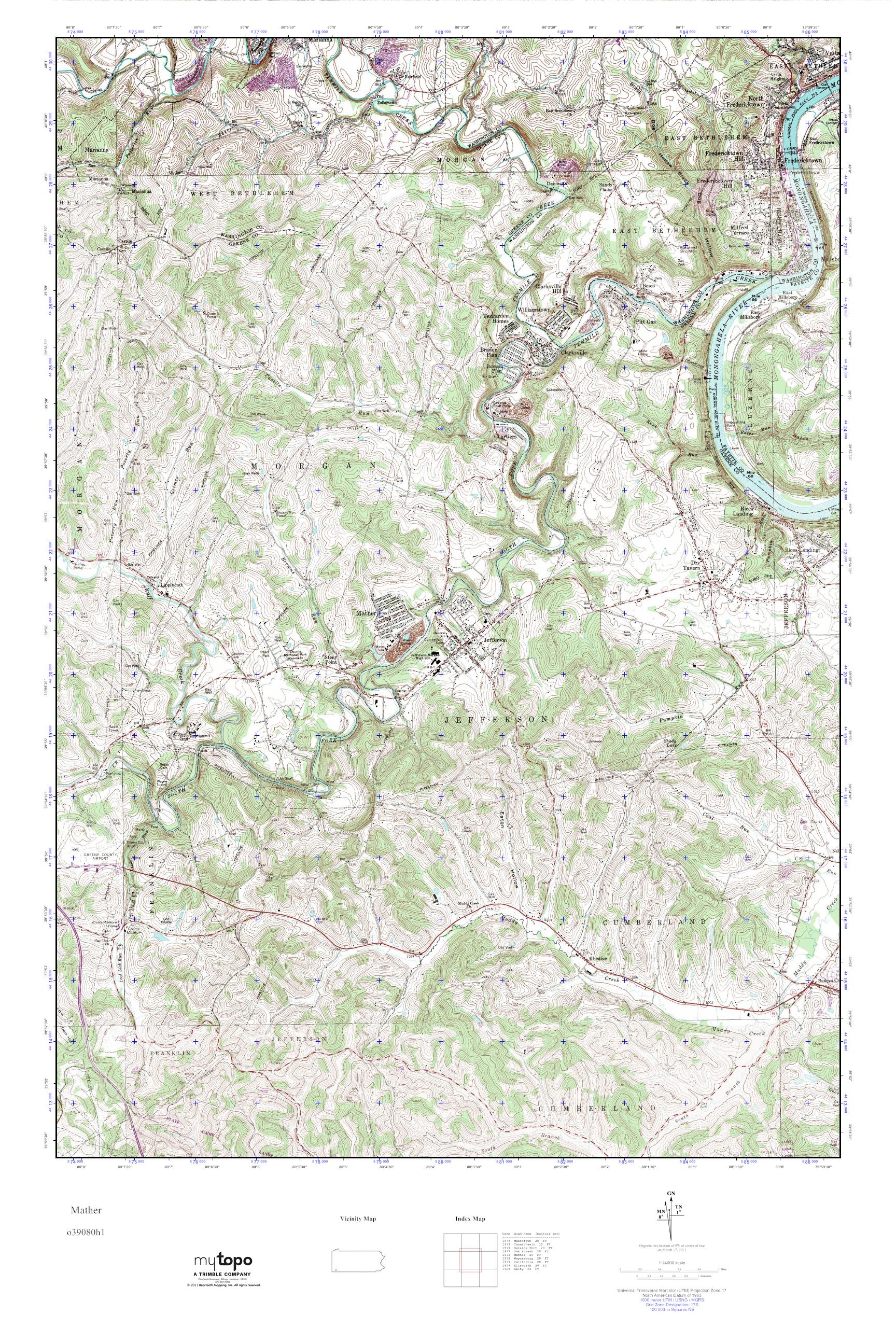MyTopo Mather, Pennsylvania USGS Quad Topo Map