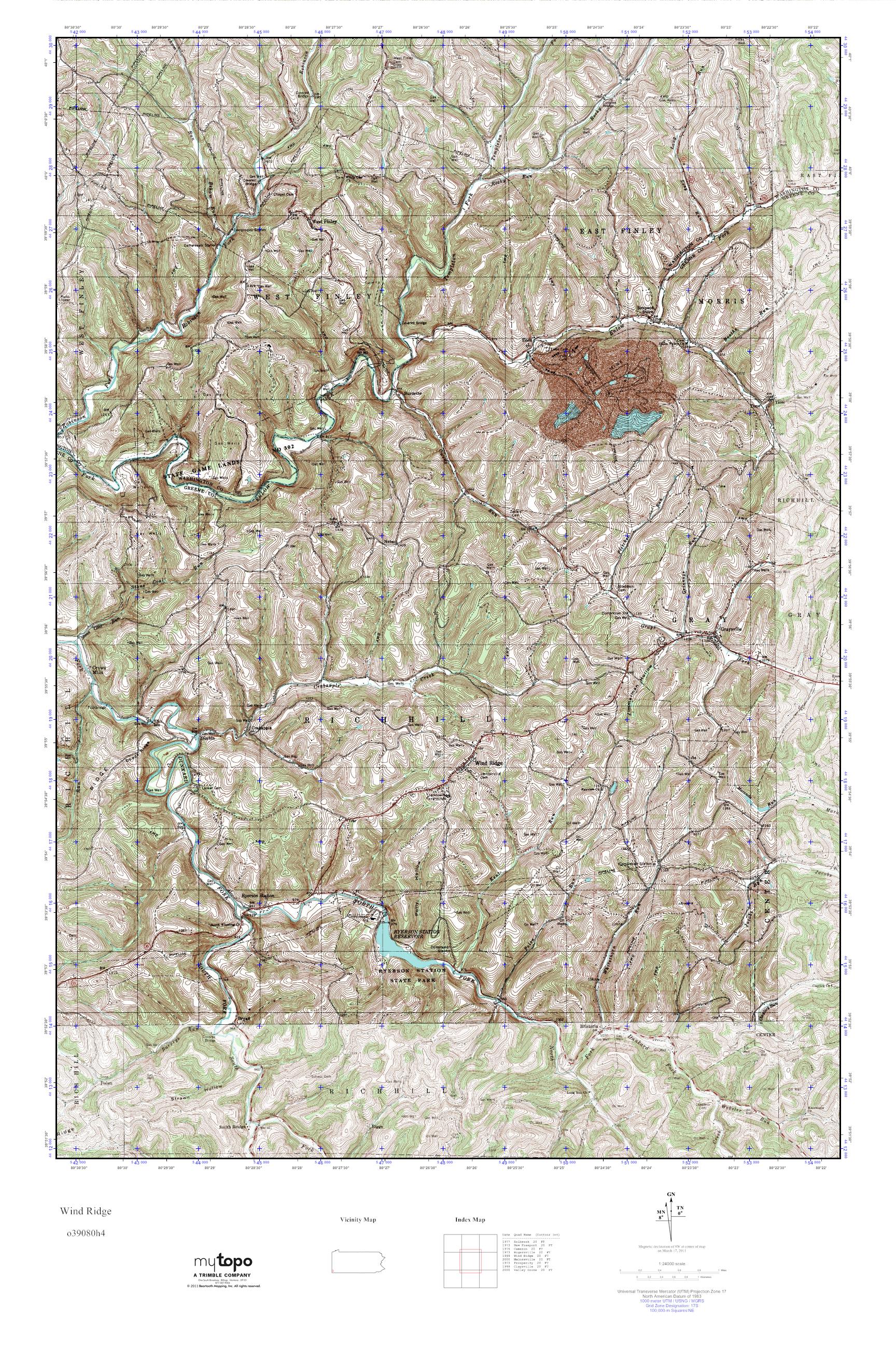 MyTopo Wind Ridge, Pennsylvania USGS Quad Topo Map