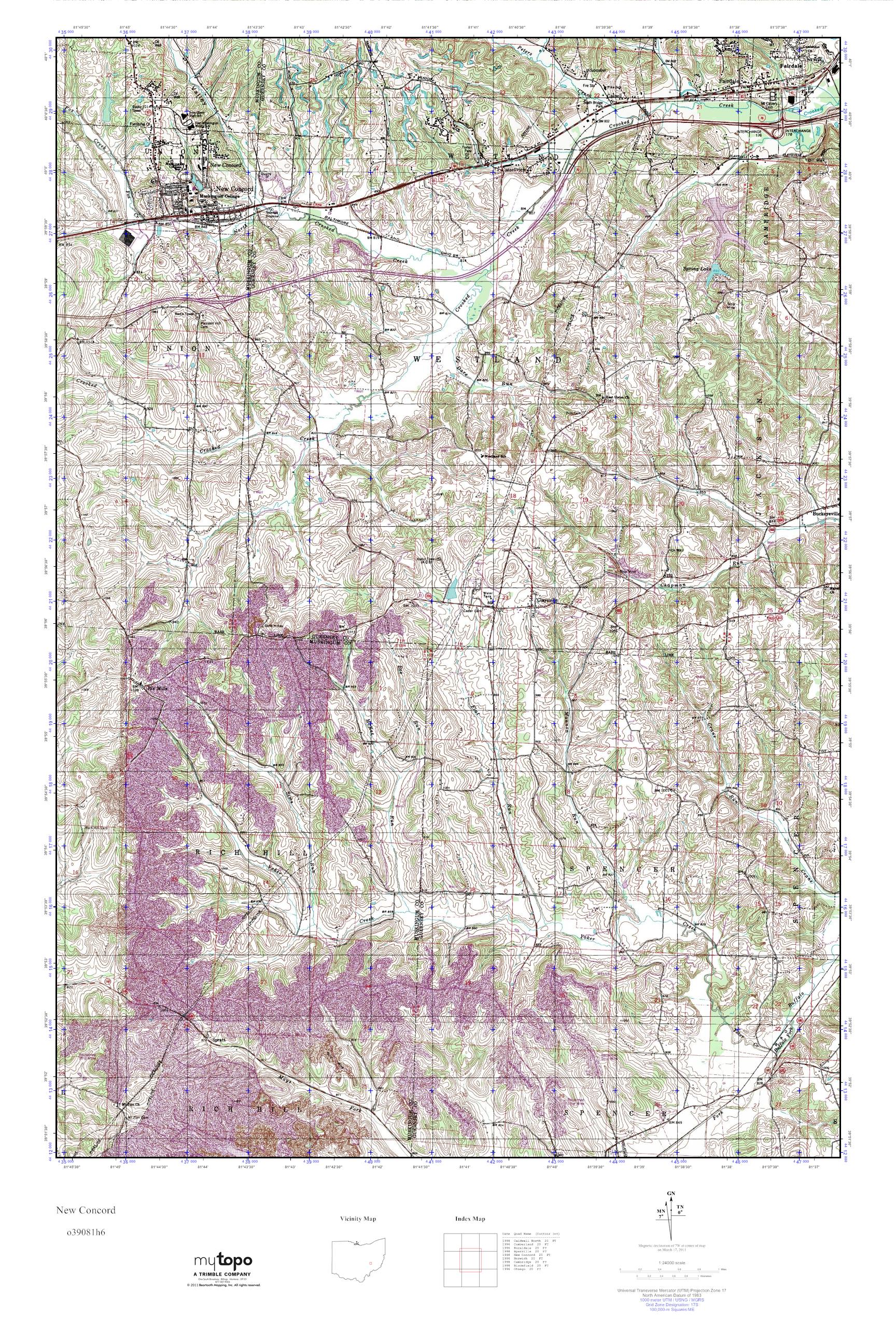MyTopo New Concord, Ohio USGS Quad Topo Map