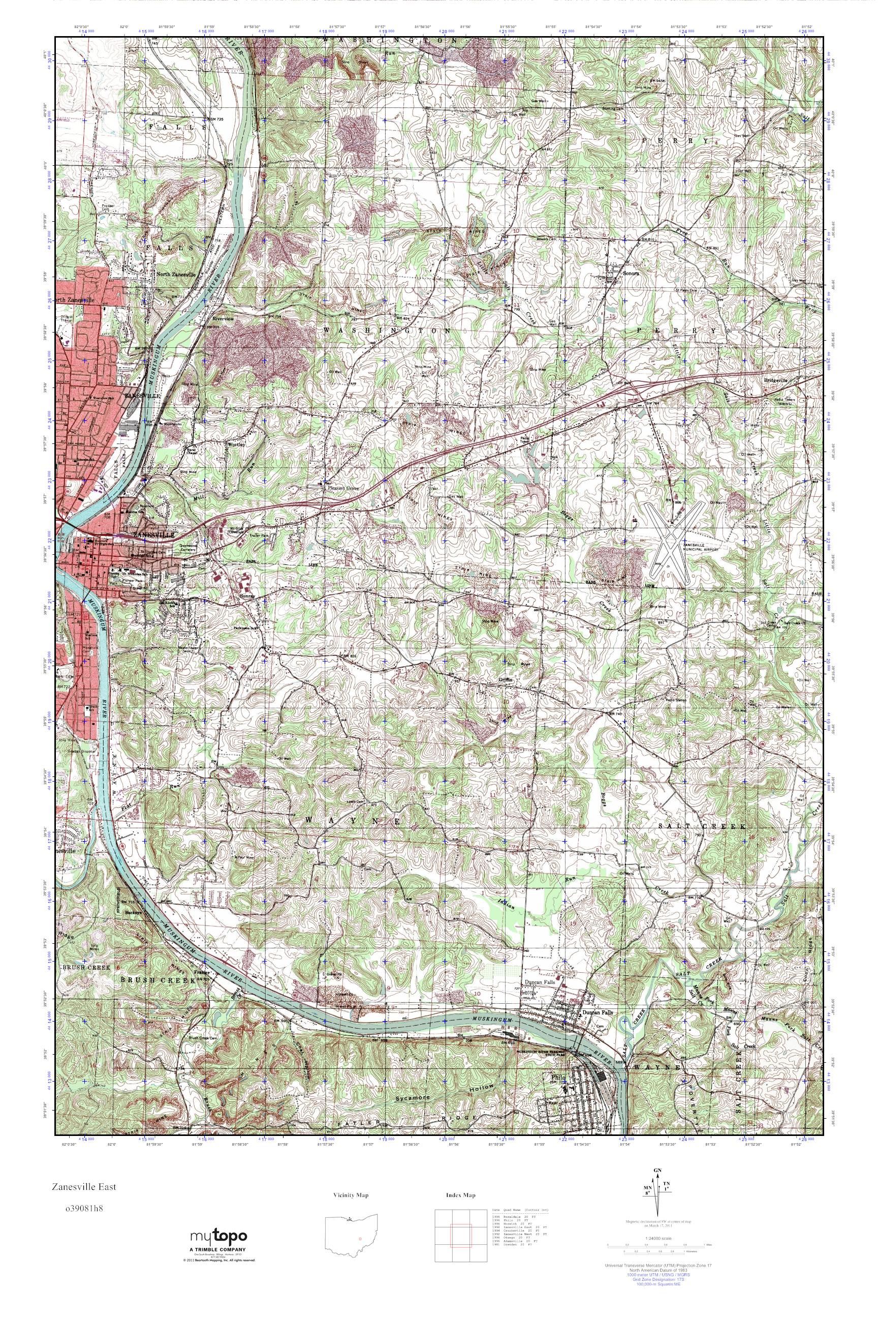 MyTopo Zanesville East, Ohio USGS Quad Topo Map
